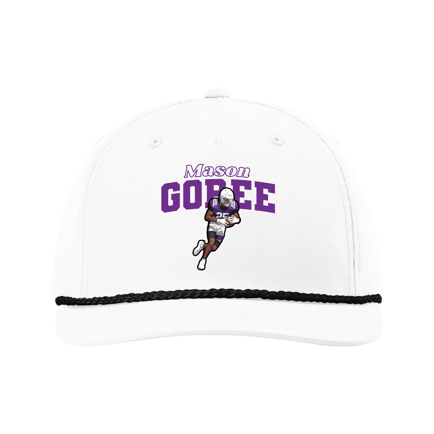 Five-Panel Classic Rope Cap — Name Arch in White