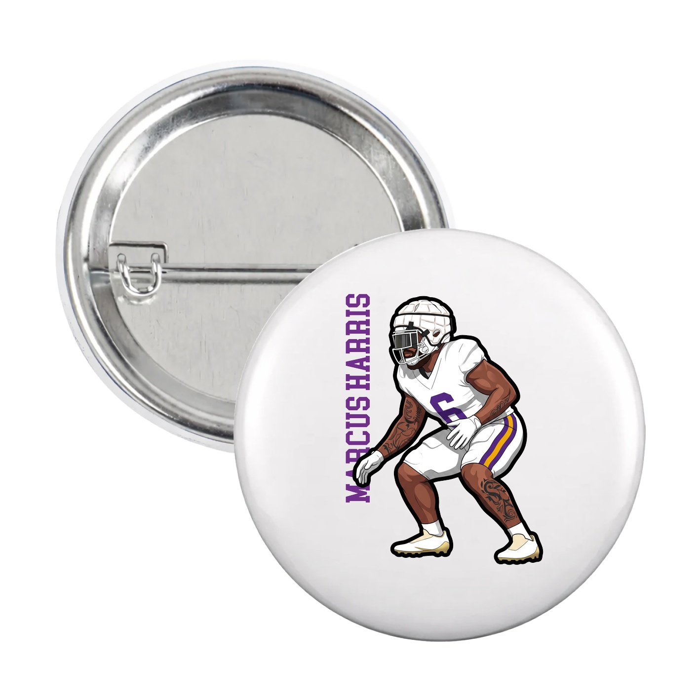 Game Day Button — Name Vertical in White