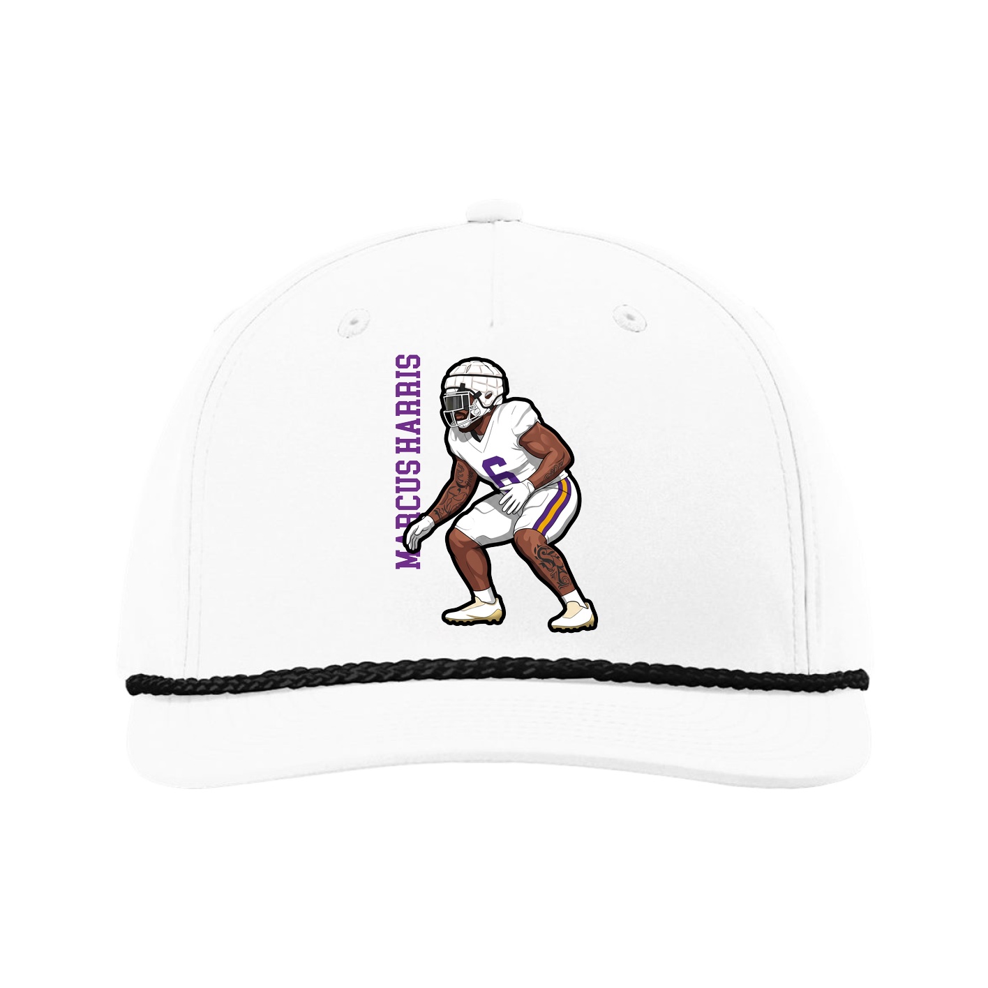 Five-Panel Classic Rope Cap — Name Vertical in White