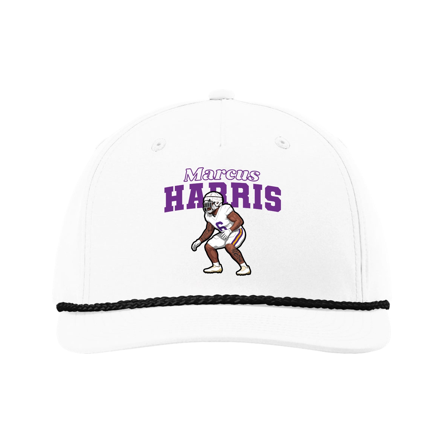 Five-Panel Classic Rope Cap — Name Arch in White