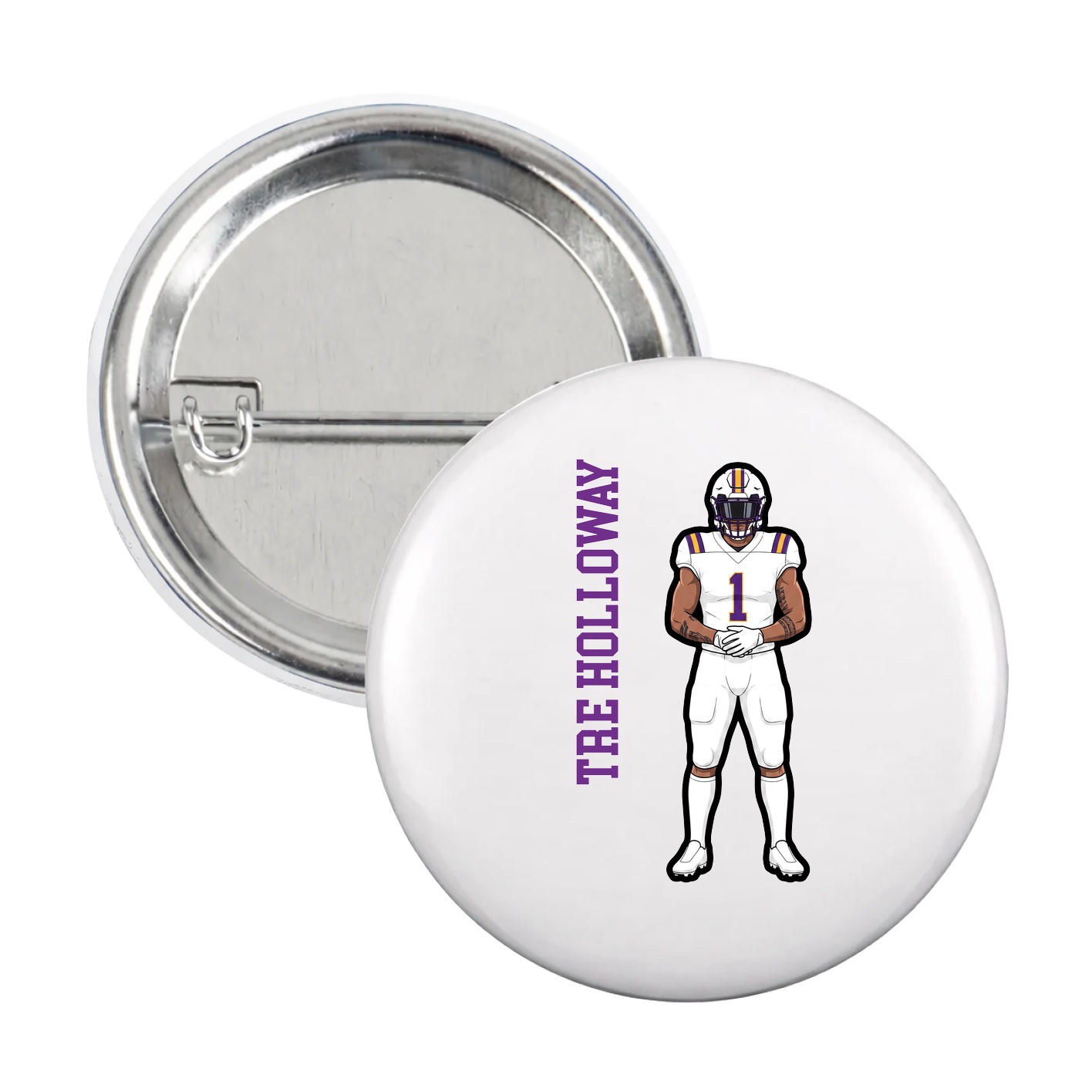 Game Day Button — Name Vertical in White
