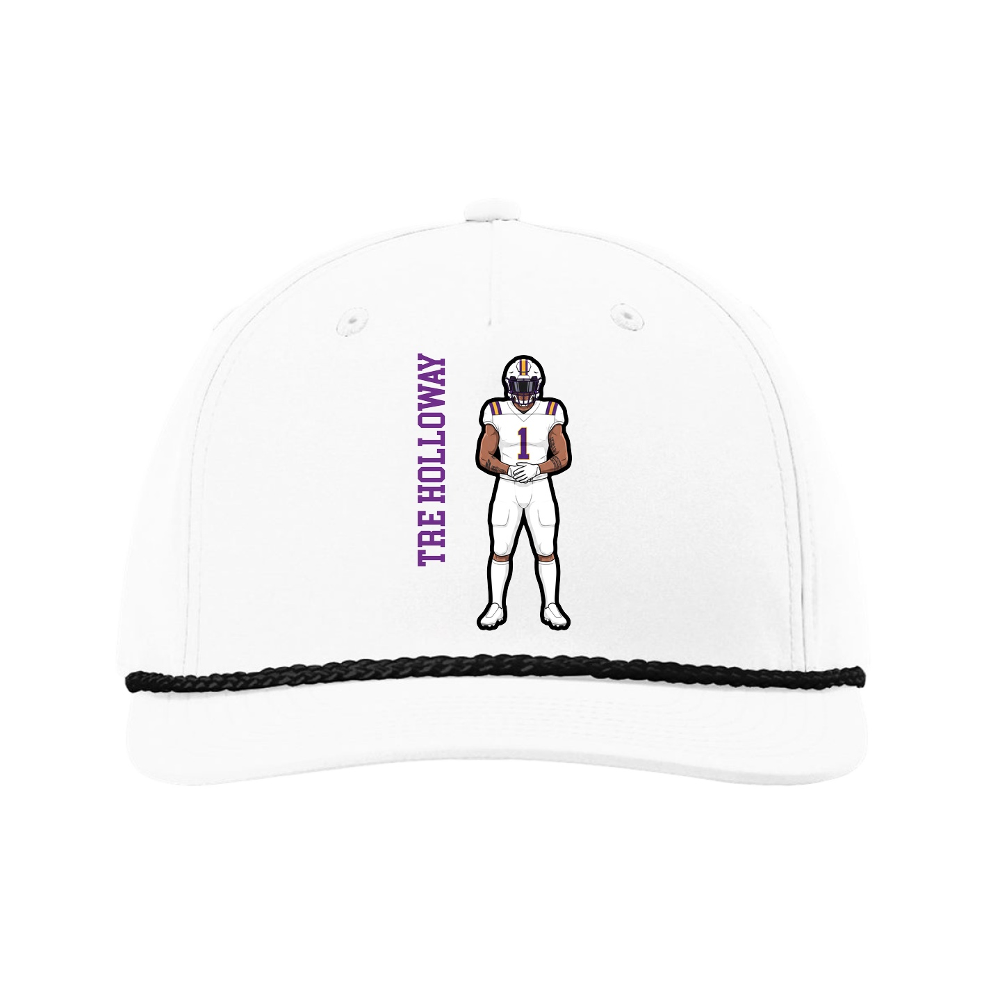 Five-Panel Classic Rope Cap — Name Vertical in White