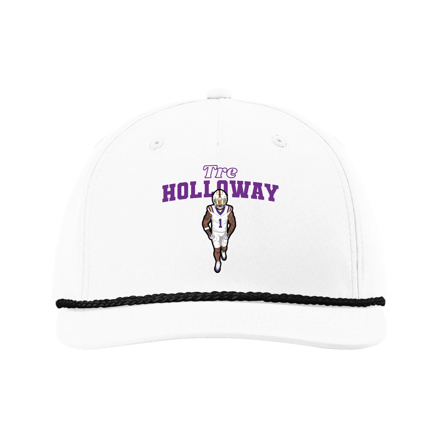 Five-Panel Classic Rope Cap — Name Arch in White