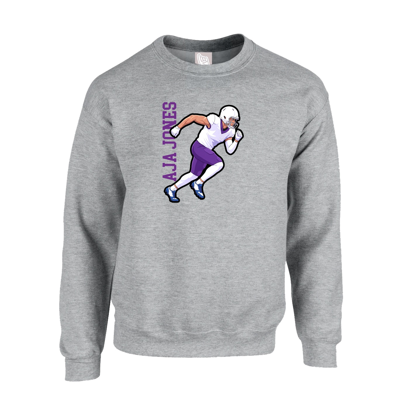Fleece Crew — Name Vertical in Grey