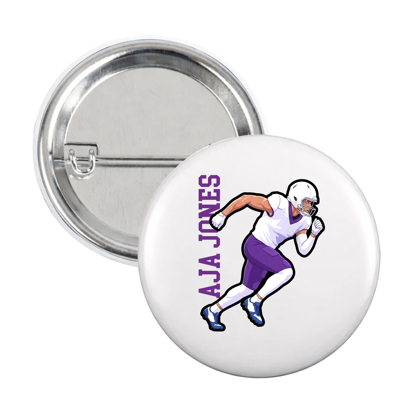 Game Day Button — Name Vertical in White