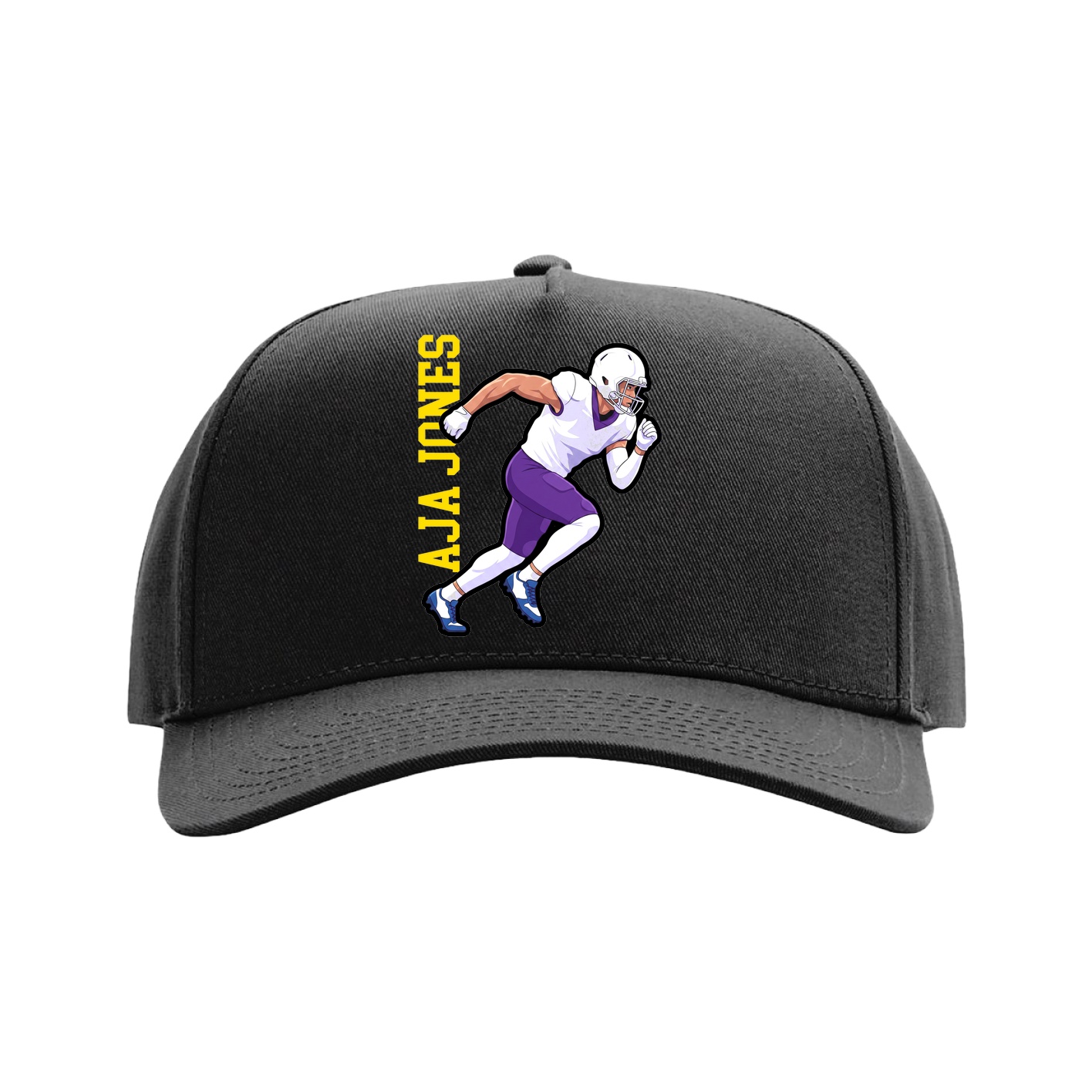 Full Fabric Five-Panel Champ Cap — Name Vertical in Black