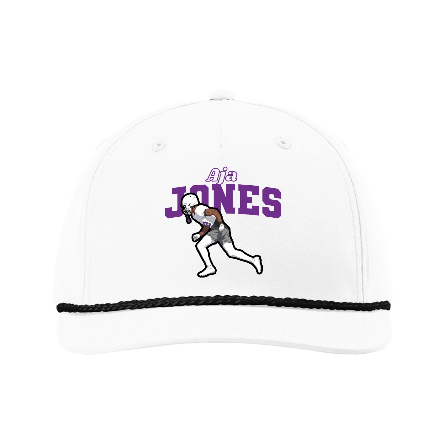 Five-Panel Classic Rope Cap — Name Arch in White
