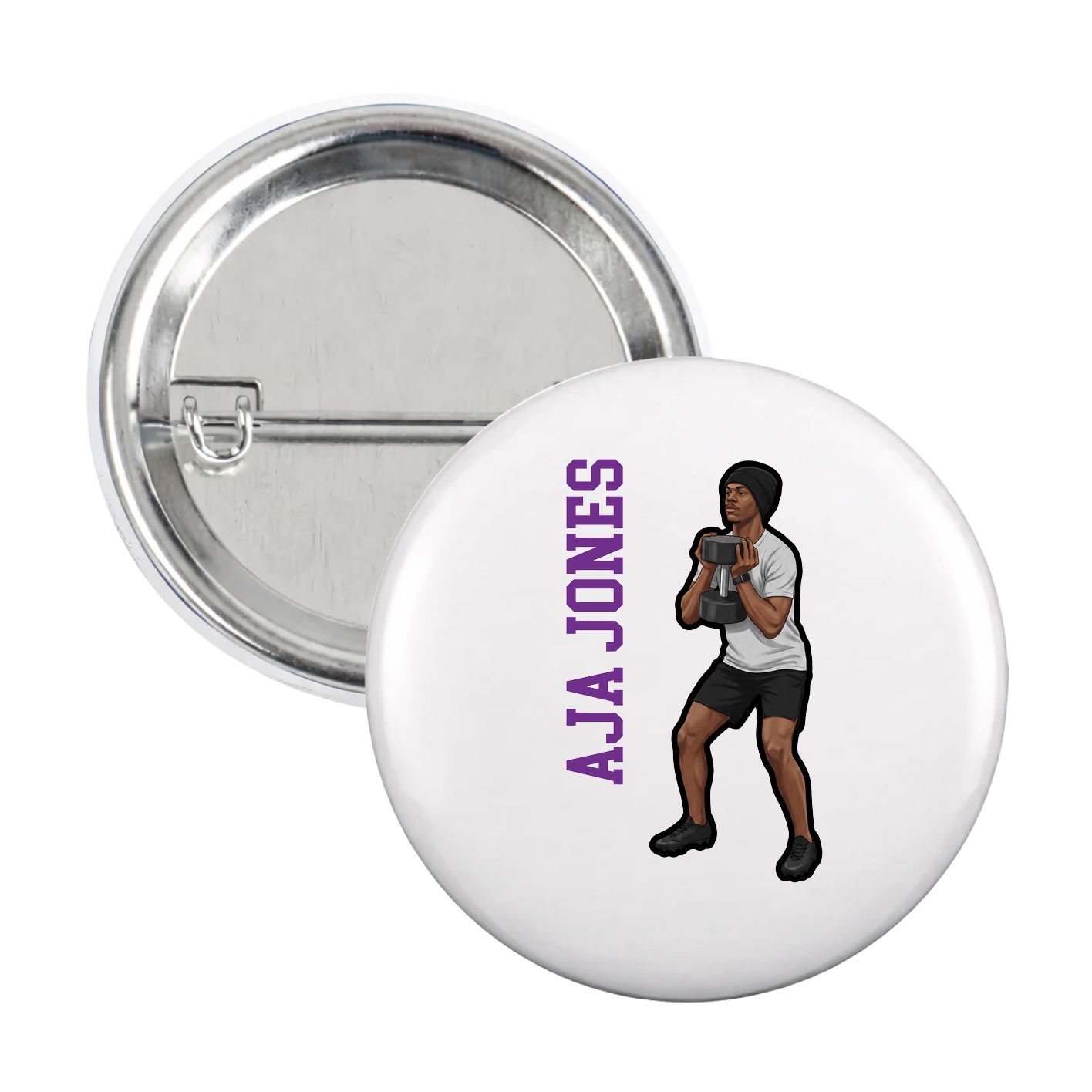 Game Day Button — Name Vertical in White