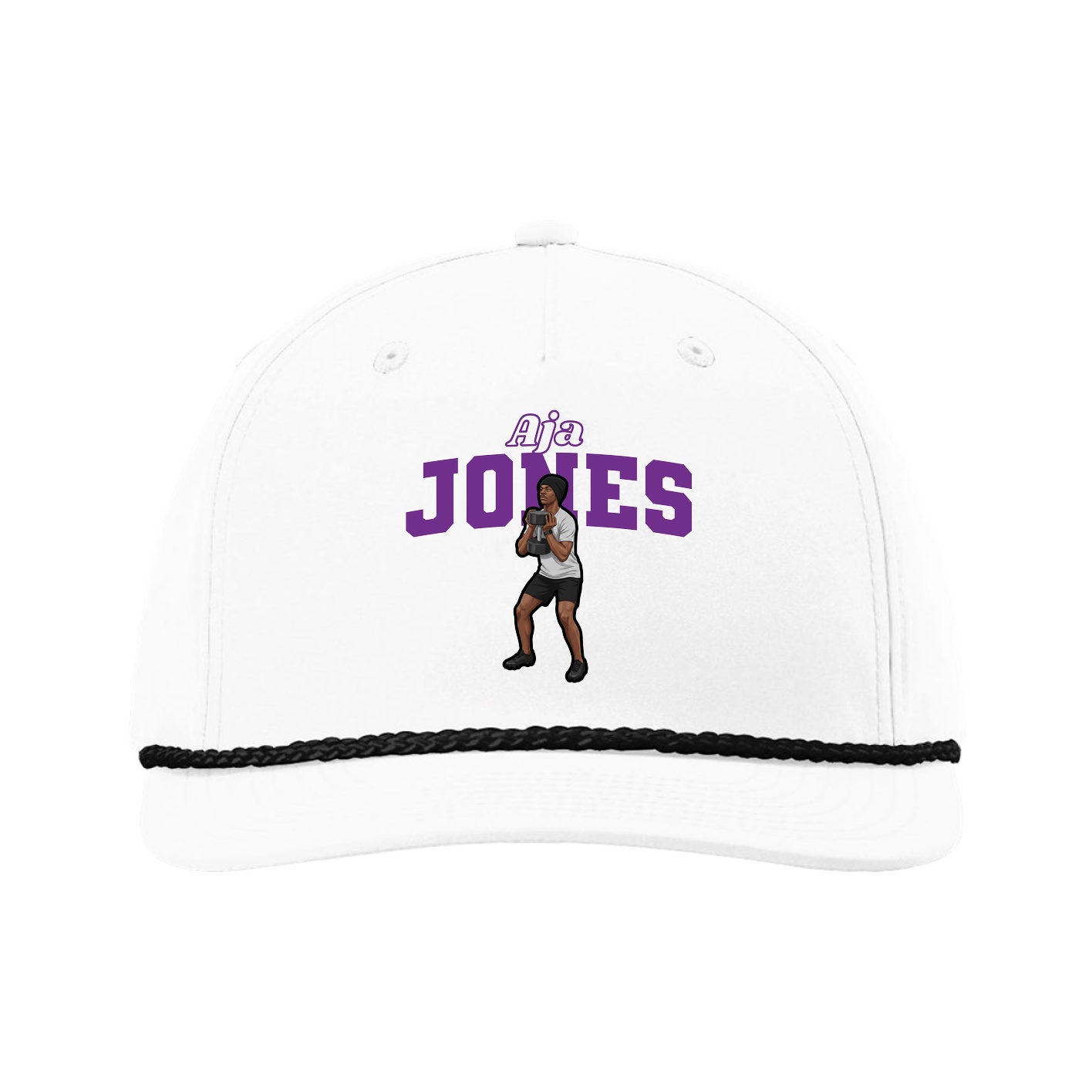 Five-Panel Classic Rope Cap — Name Arch in White