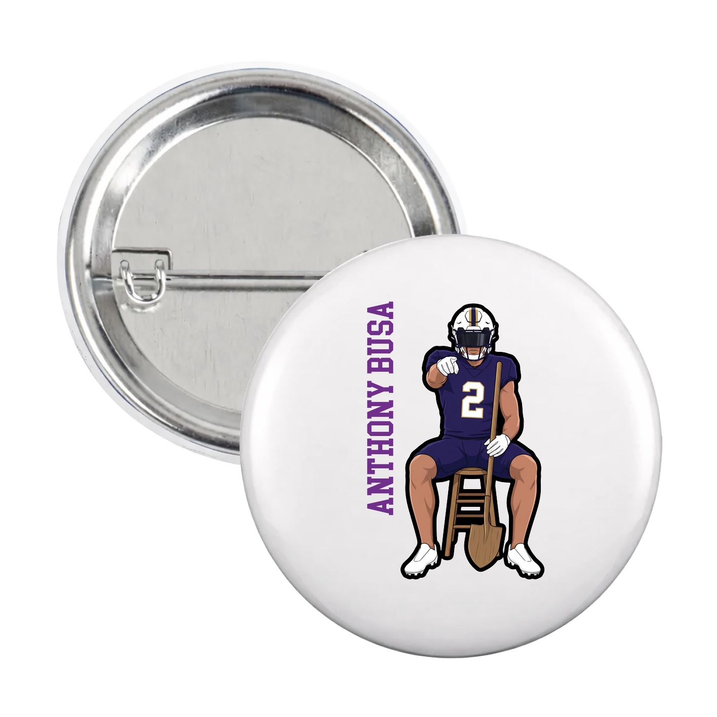 Game Day Button — Name Vertical in White
