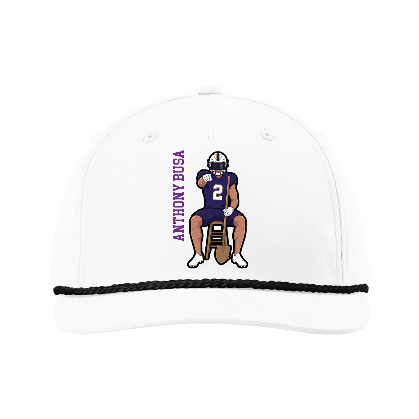 Five-Panel Classic Rope Cap — Name Vertical in White