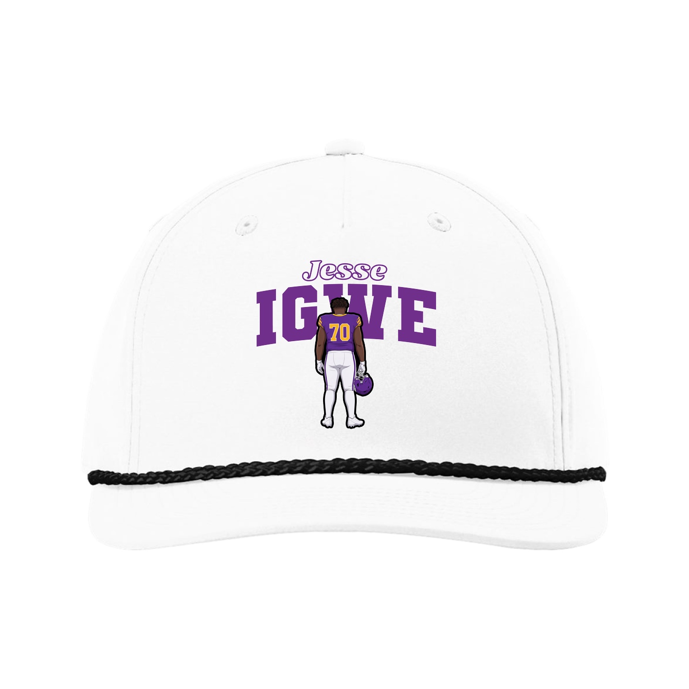 Five-Panel Classic Rope Cap — Name Arch in White