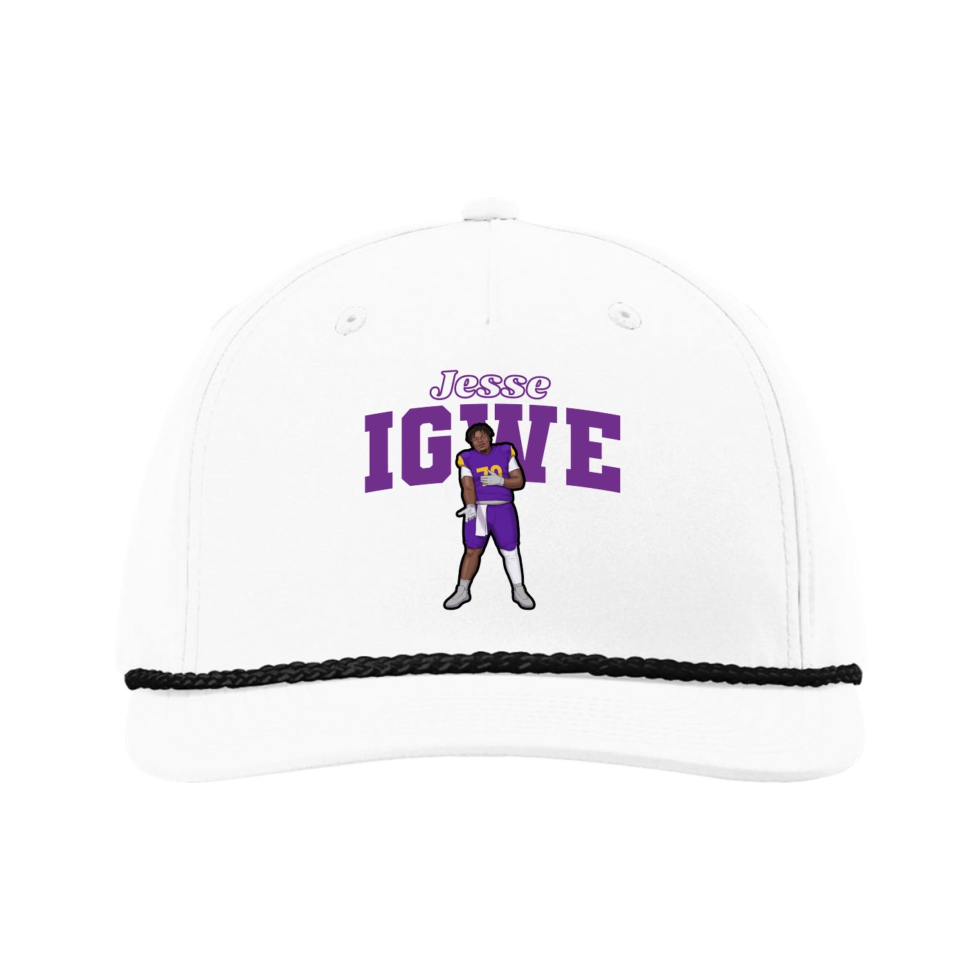 Five-Panel Classic Rope Cap — Name Arch in White