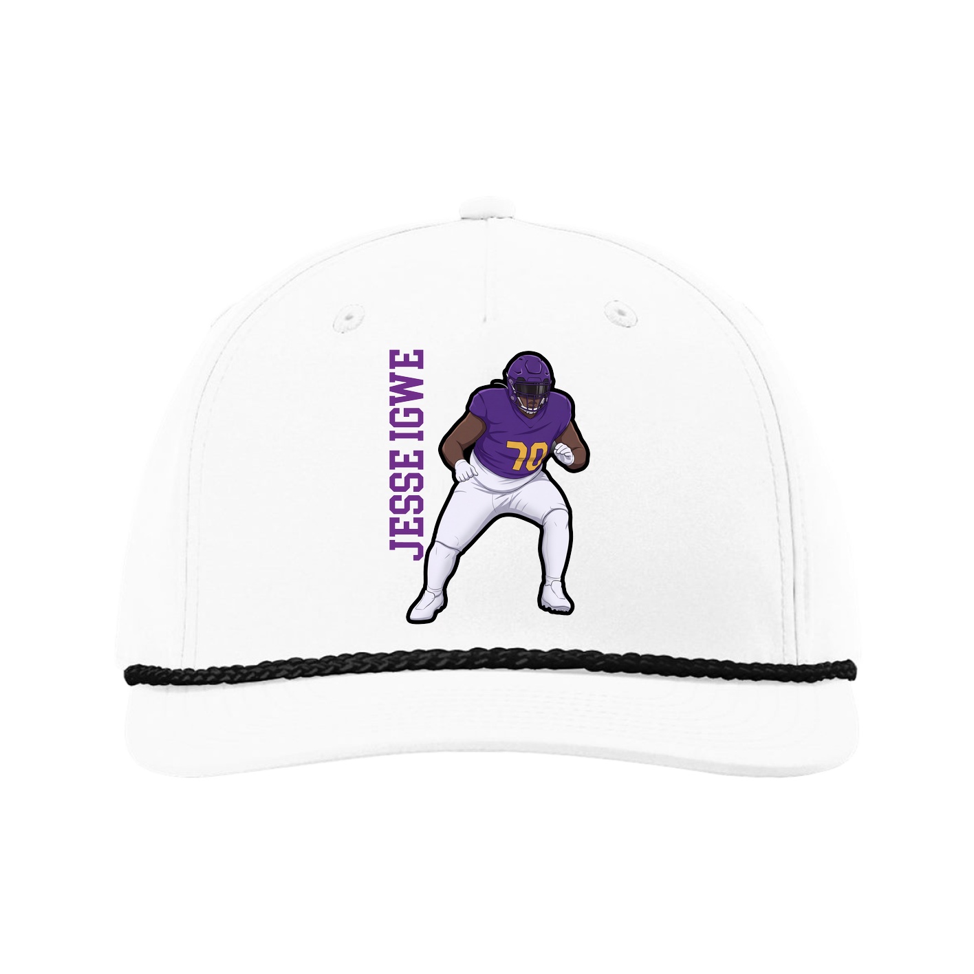 Five-Panel Classic Rope Cap — Name Vertical in White