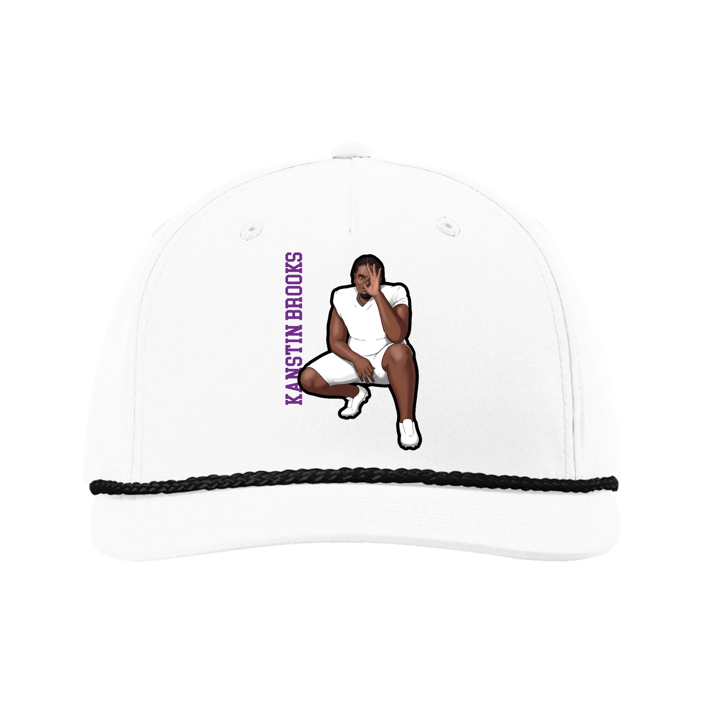 Five-Panel Classic Rope Cap — Name Vertical in White