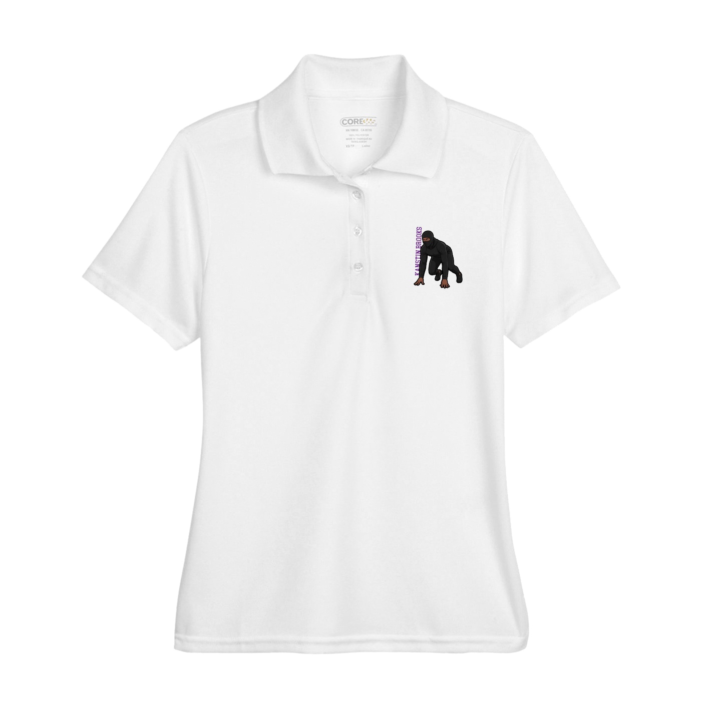 Womens Performance Polo — Name Vertical in White