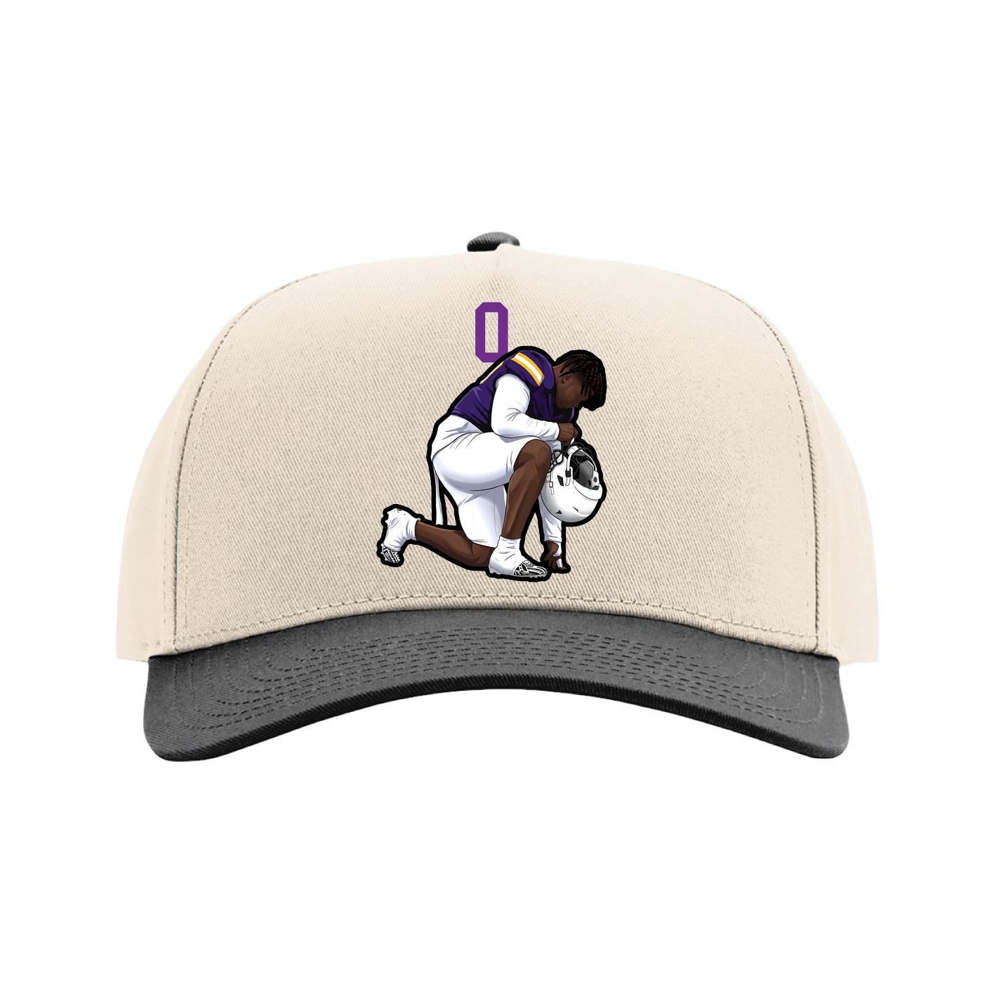 Full Fabric Five-Panel Champ Cap — Number Top in Cream/Black