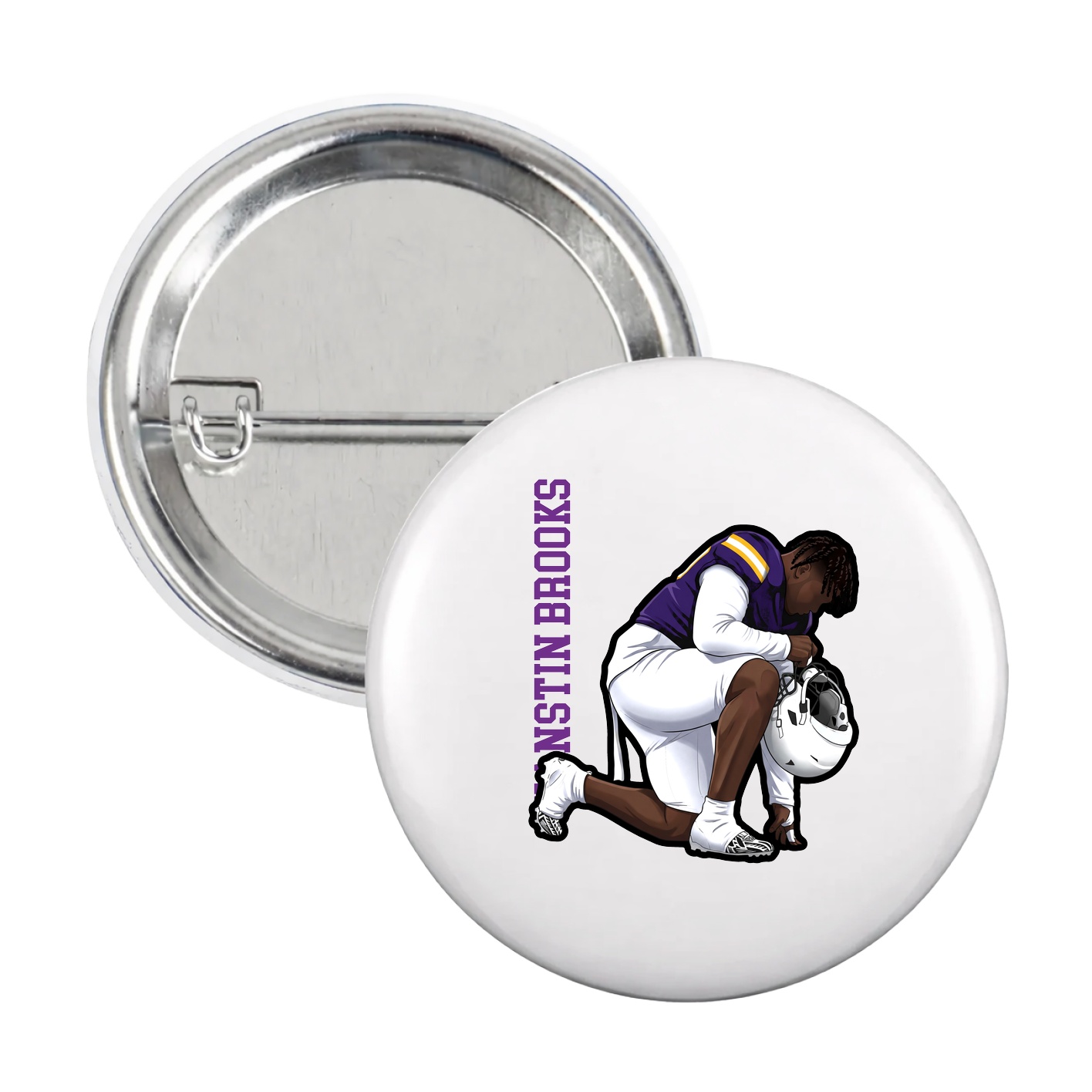 Game Day Button — Name Vertical in White