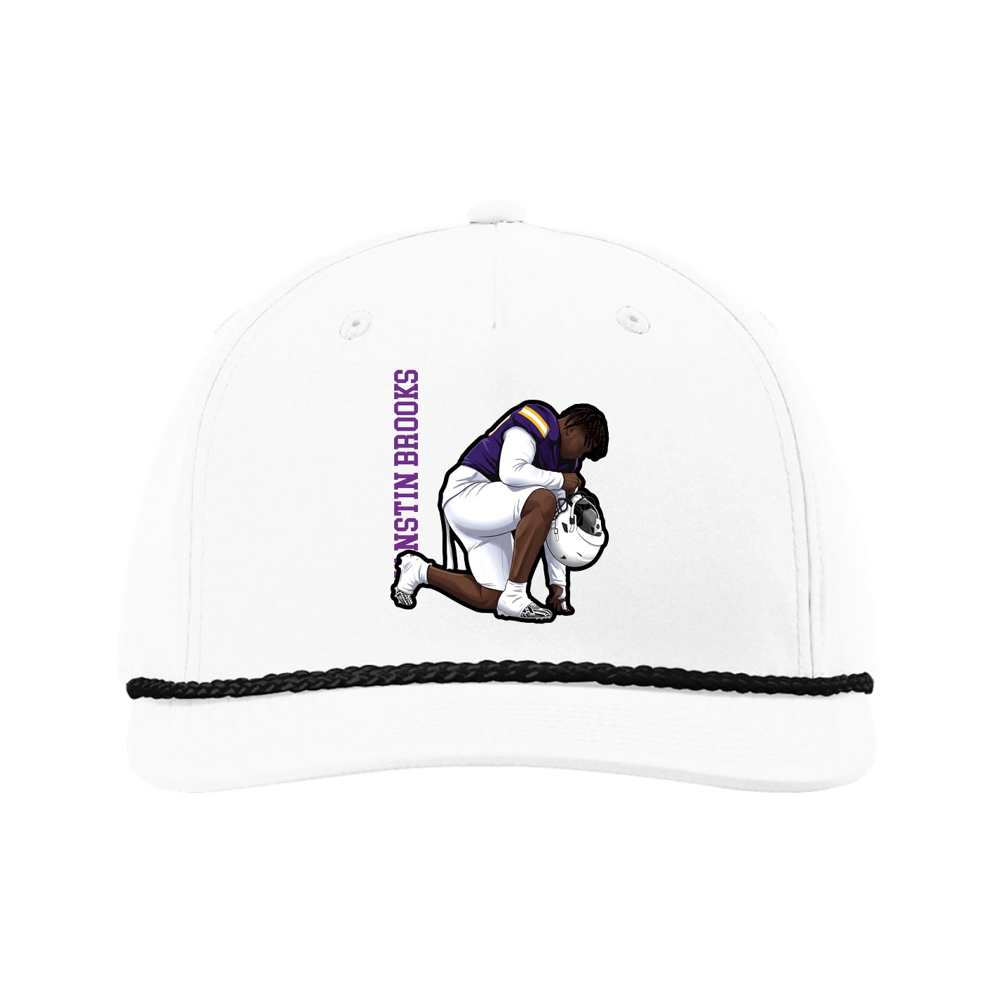 Five-Panel Classic Rope Cap — Name Vertical in White