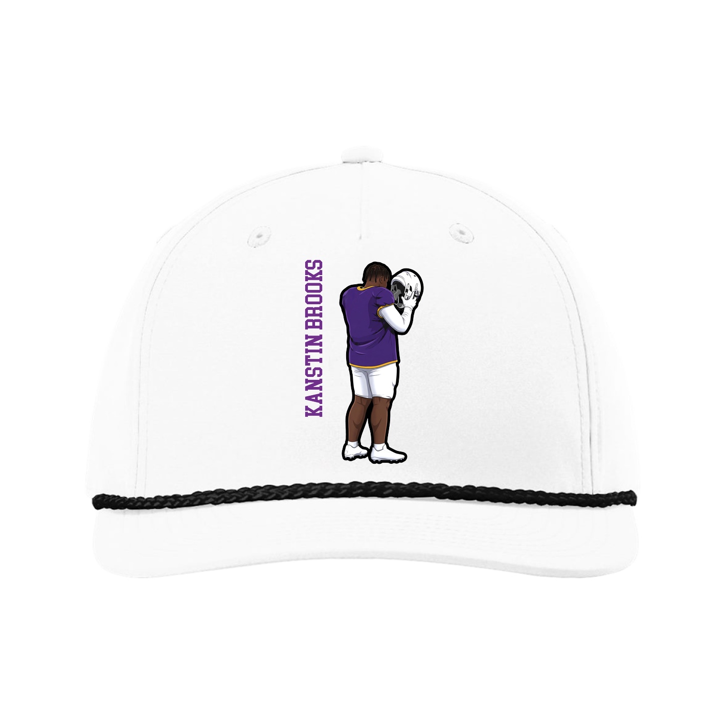 Five-Panel Classic Rope Cap — Name Vertical in White
