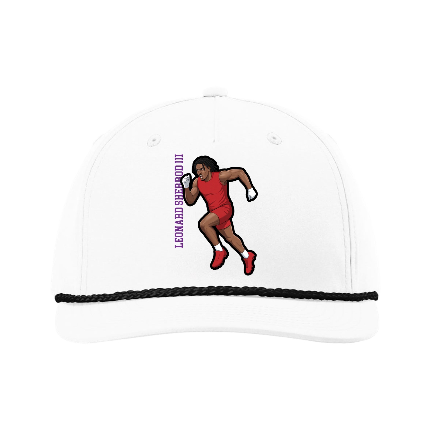 Five-Panel Classic Rope Cap — Name Vertical in White