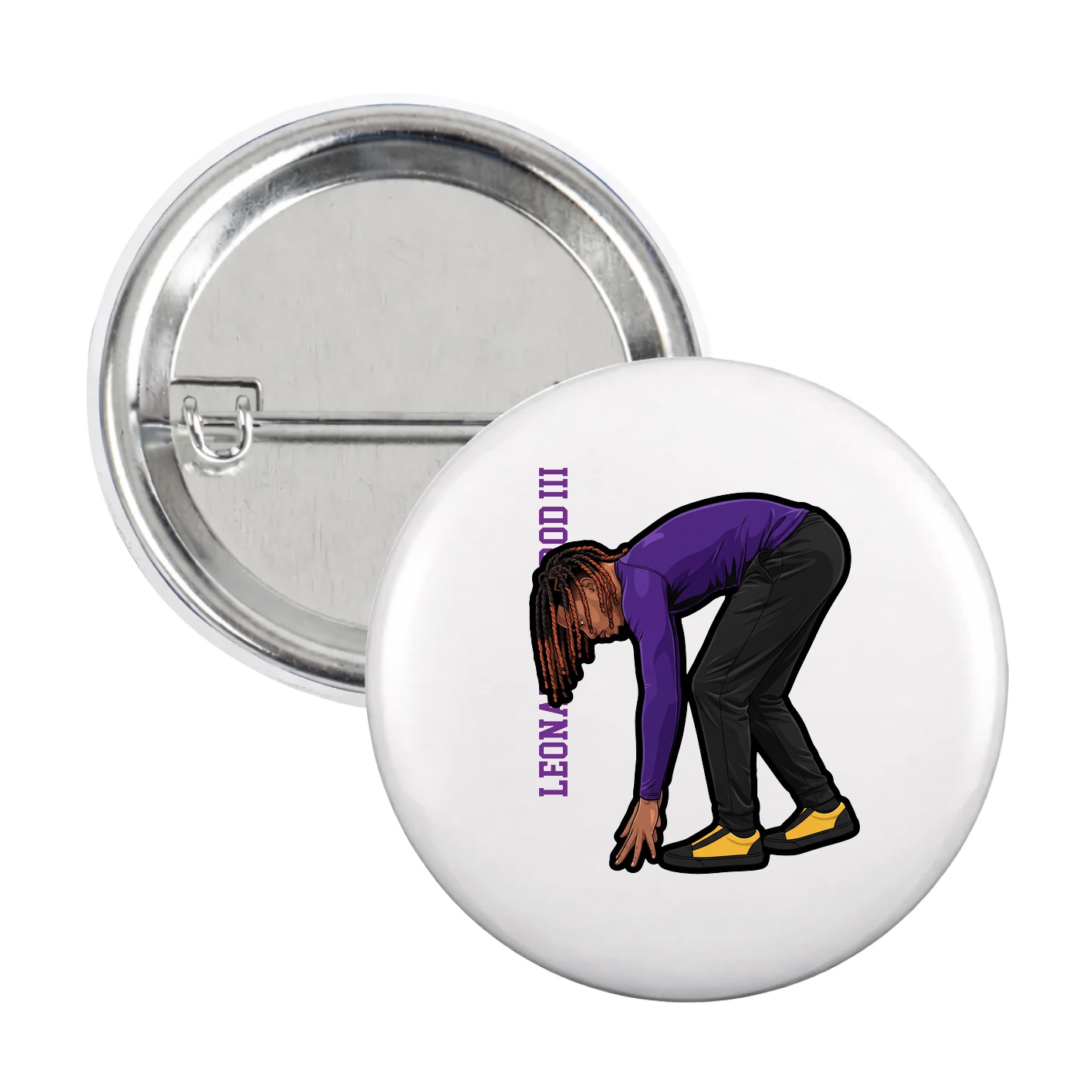 Game Day Button — Name Vertical in White