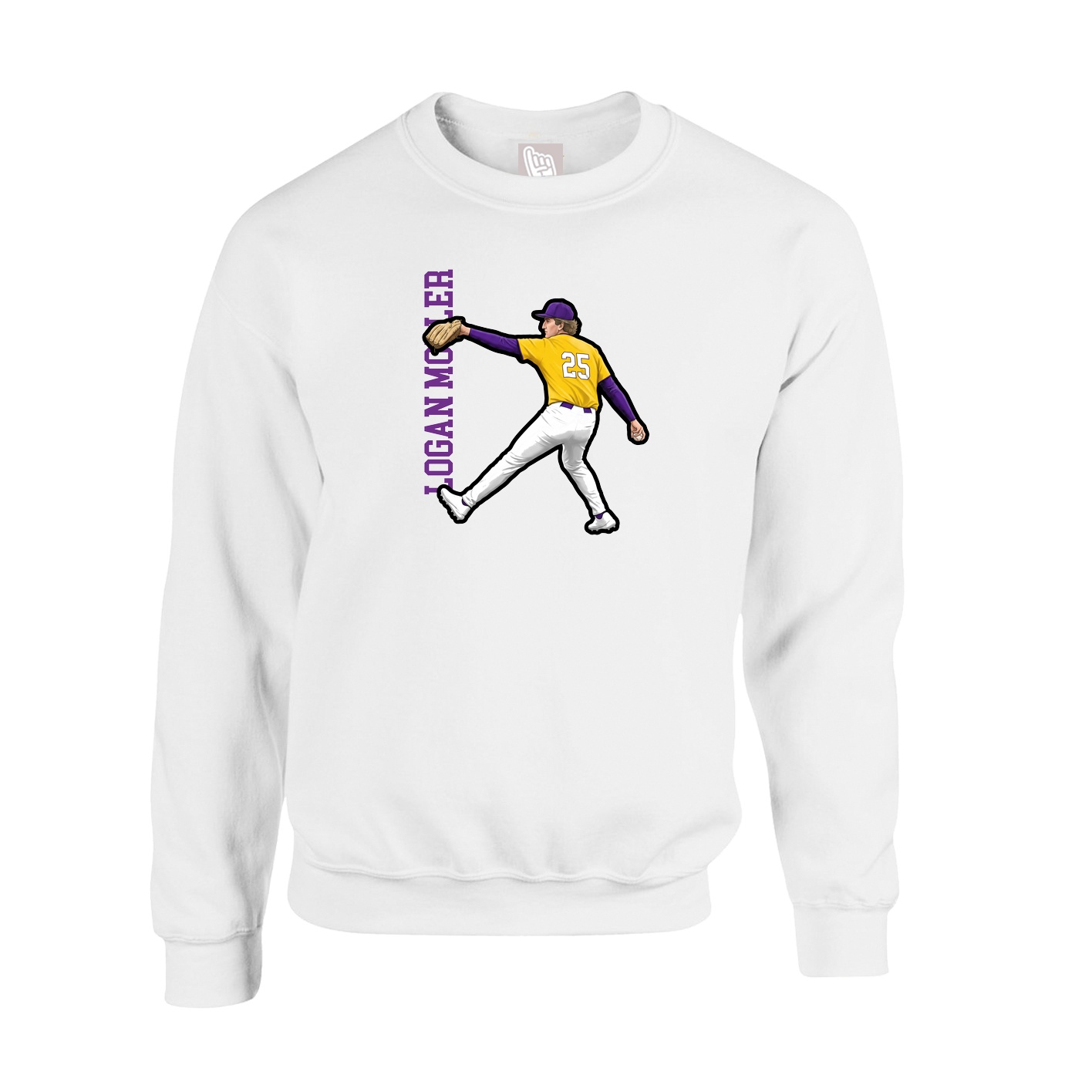 Fleece Crew — Name Vertical in White