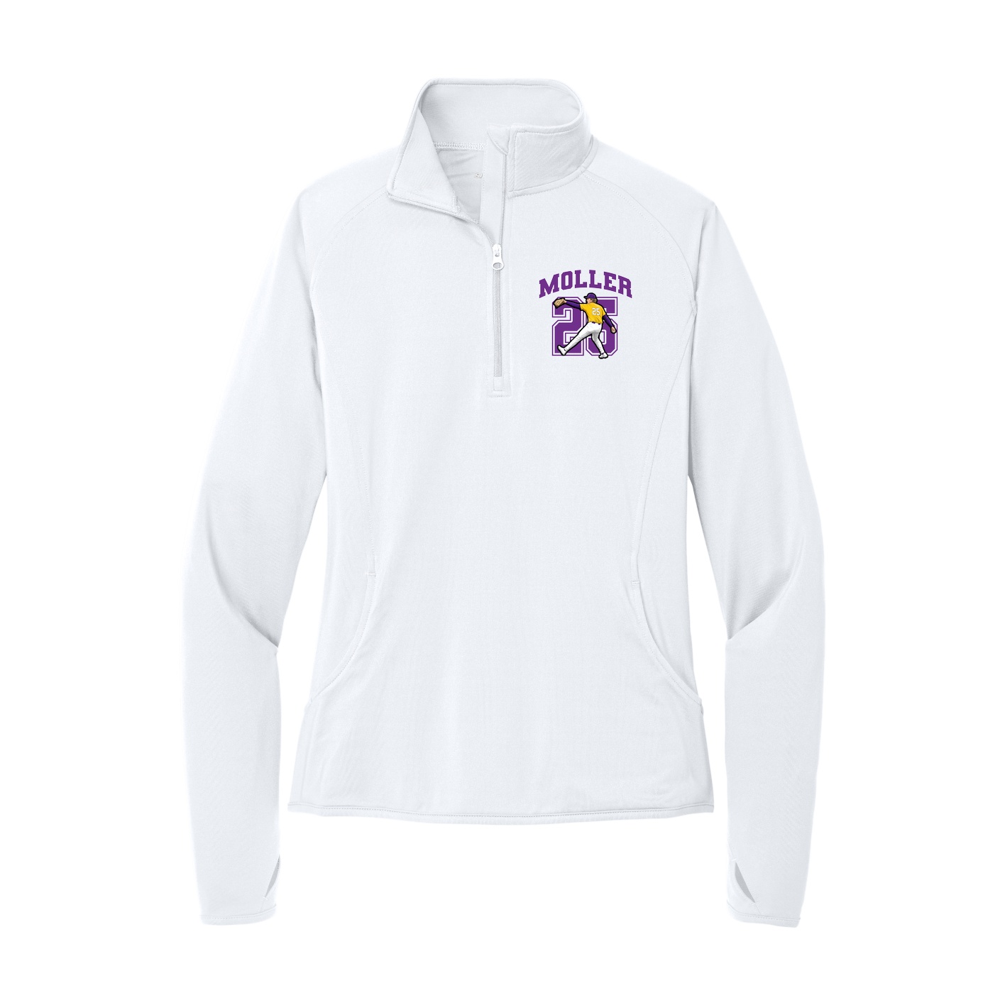 Women's Q-Zip Pullover — Number in White