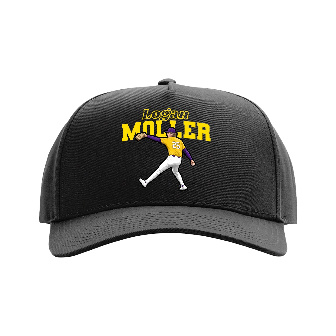 Full Fabric Five-Panel Champ Cap — Name Arch in Black