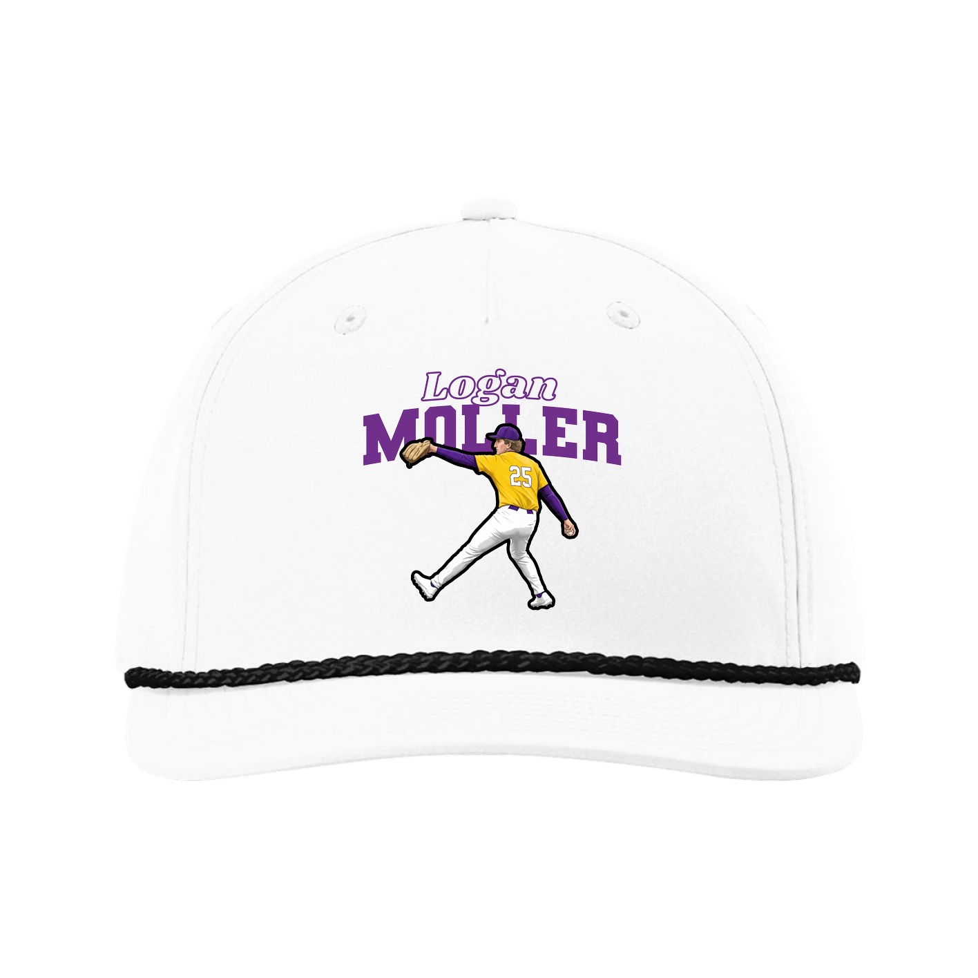 Five-Panel Classic Rope Cap — Name Arch in White