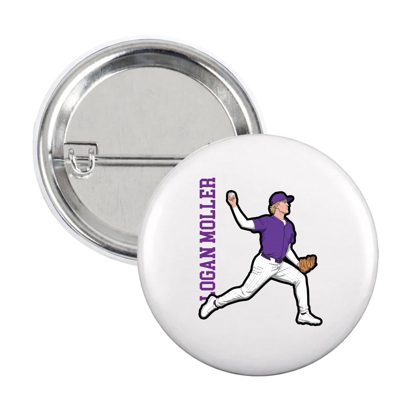 Game Day Button — Name Vertical in White