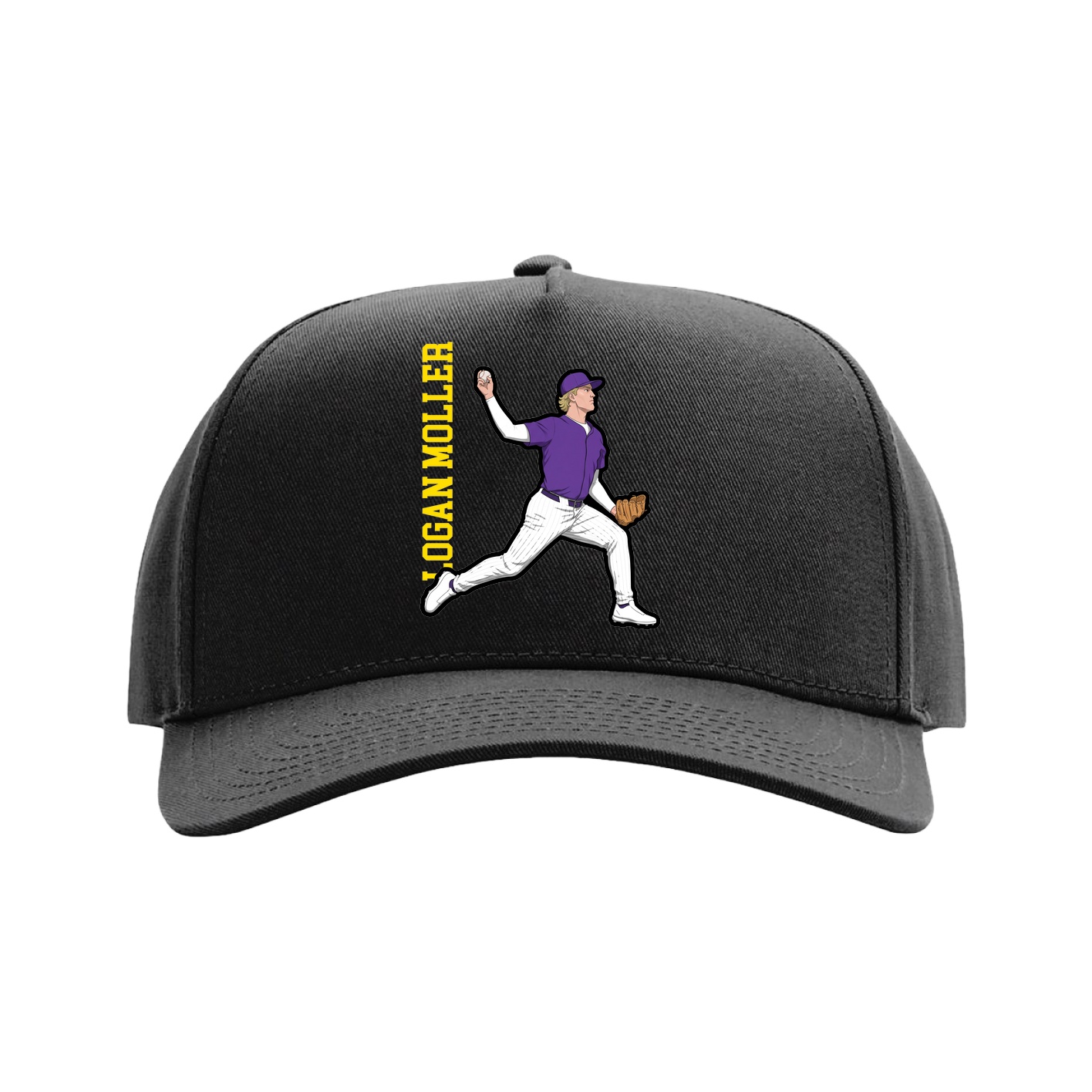 Full Fabric Five-Panel Champ Cap — Name Vertical in Black