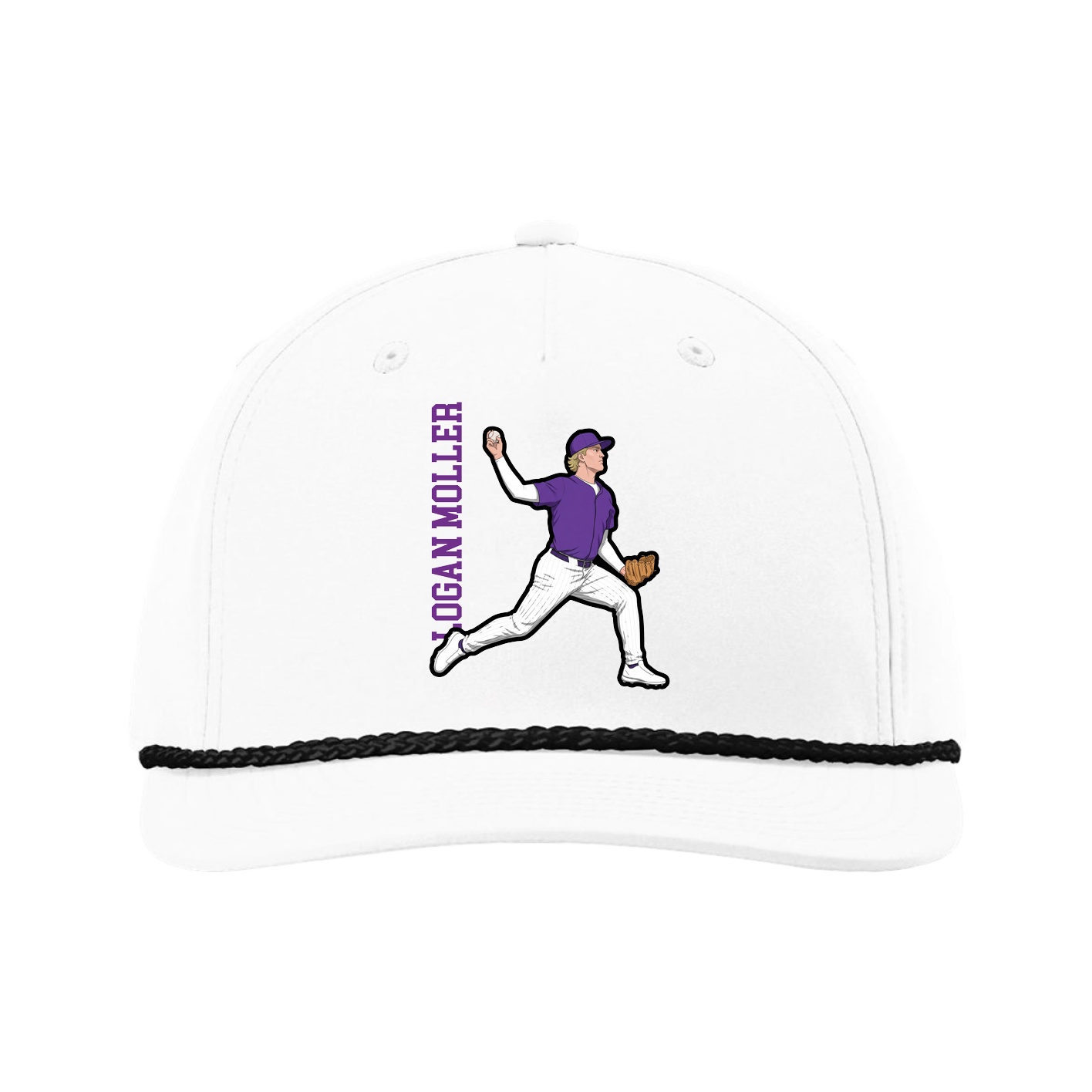 Five-Panel Classic Rope Cap — Name Vertical in White