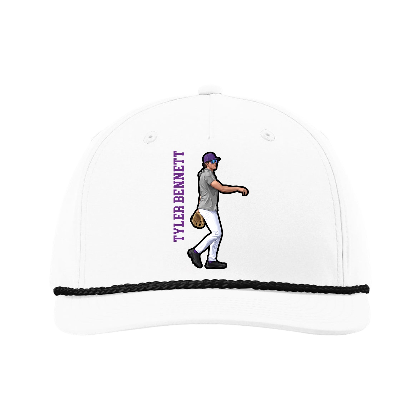 Five-Panel Classic Rope Cap — Name Vertical in White