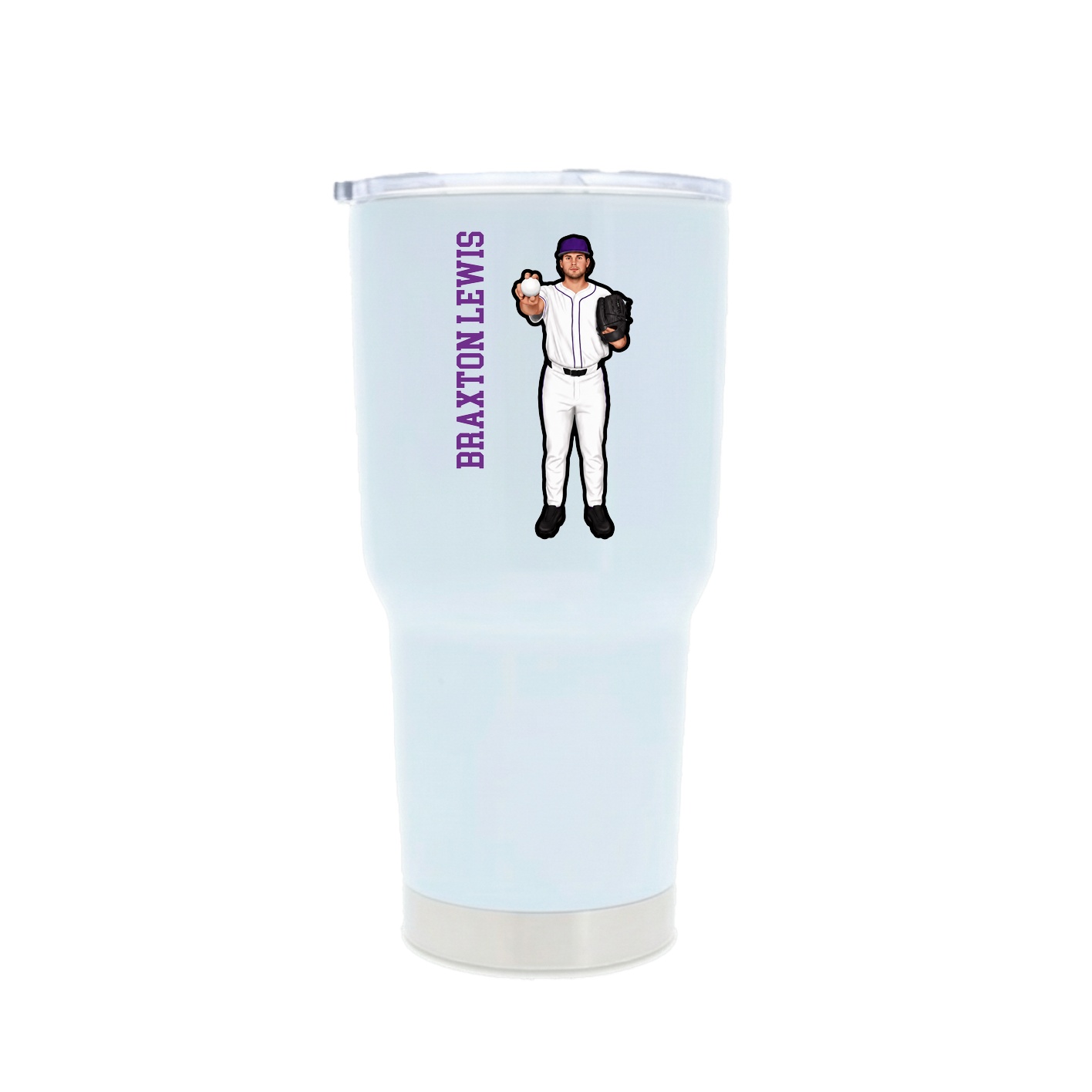 30oz Stainless Steel Tumbler — Name Vertical in White