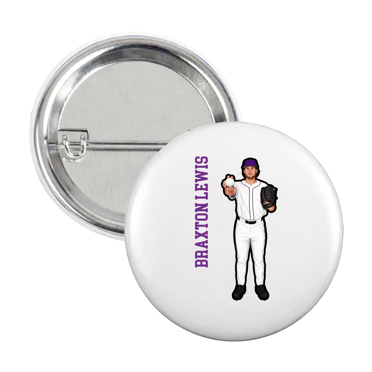 Game Day Button — Name Vertical in White