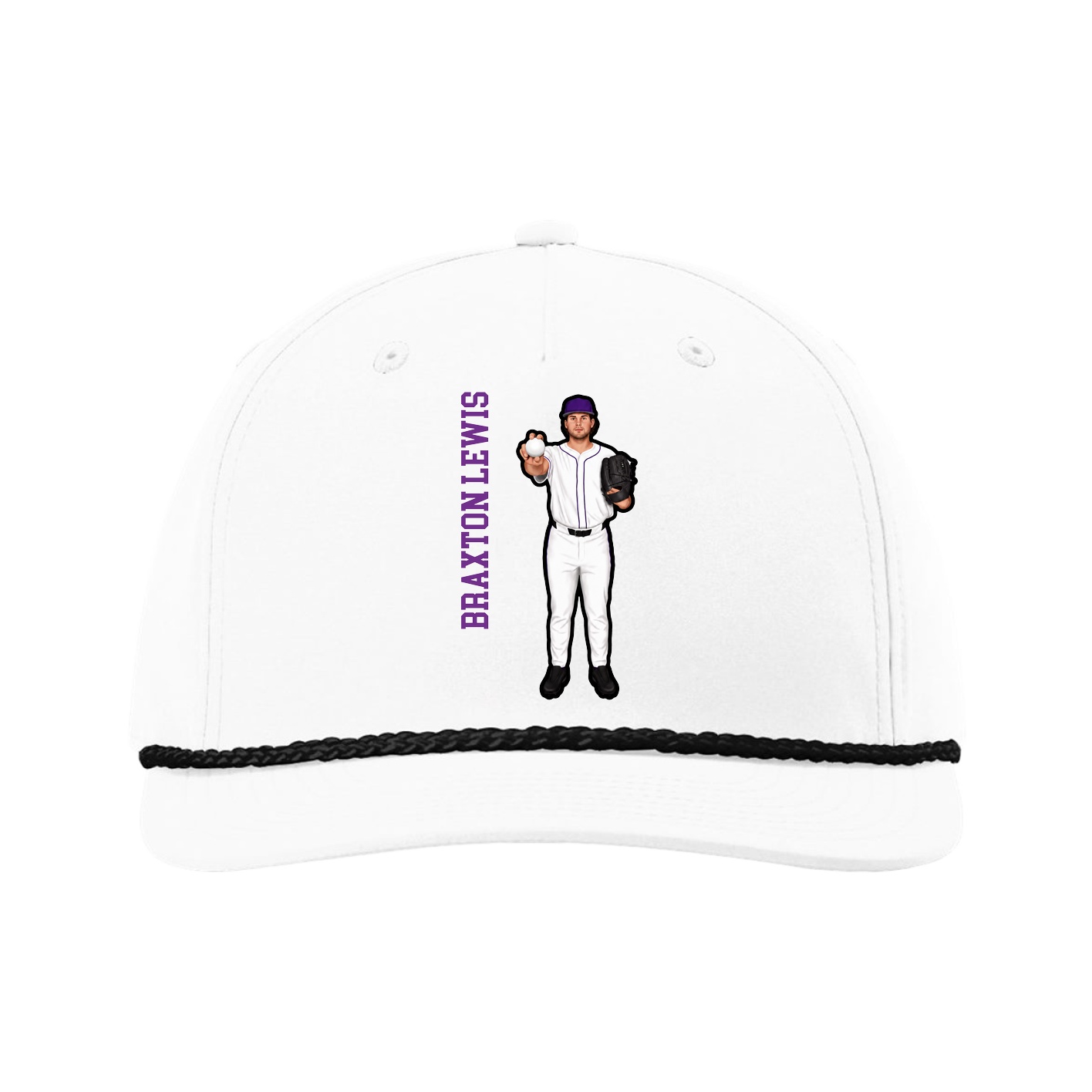 Five-Panel Classic Rope Cap — Name Vertical in White