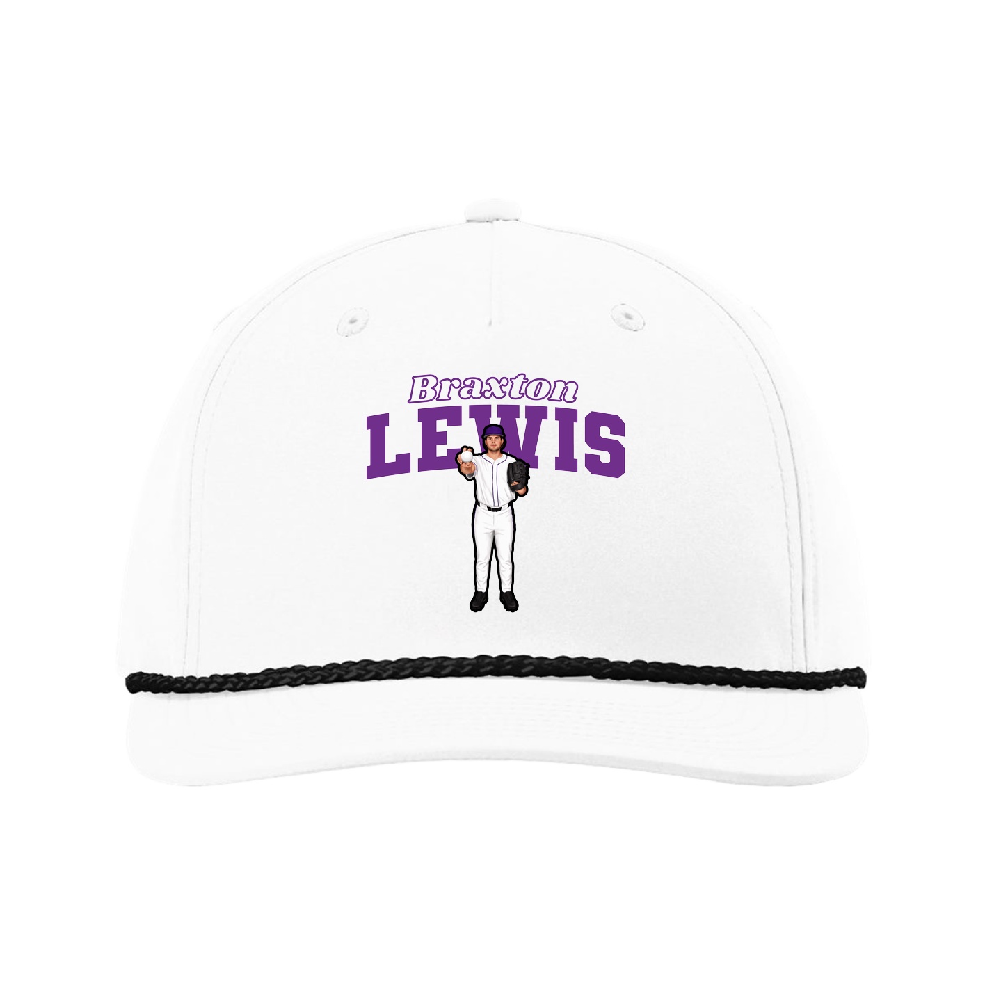 Five-Panel Classic Rope Cap — Name Arch in White