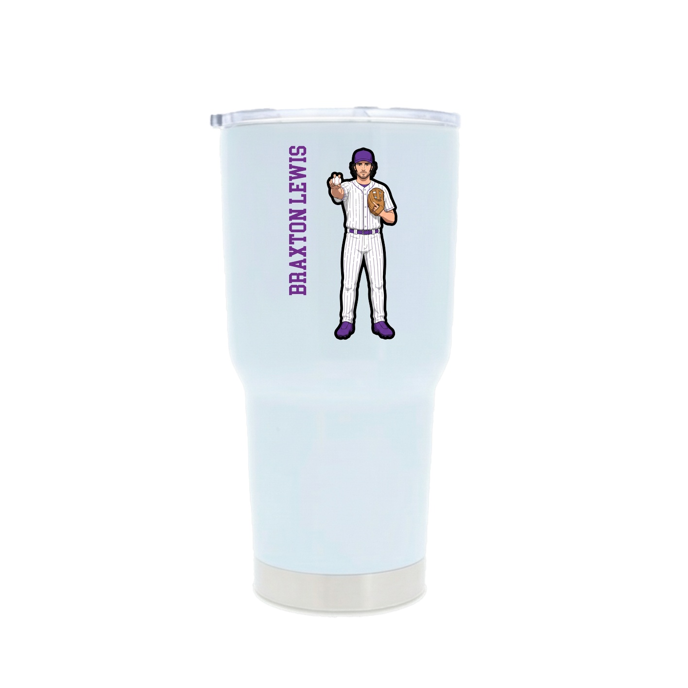 30oz Stainless Steel Tumbler — Name Vertical in White