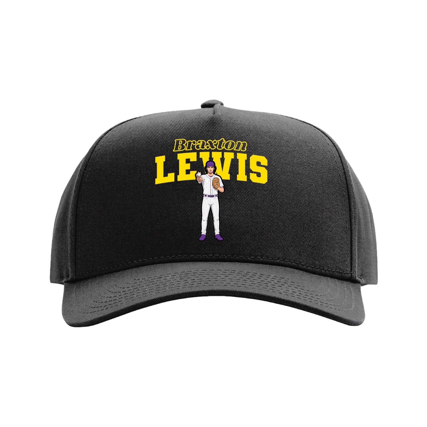 Full Fabric Five-Panel Champ Cap — Name Arch in Black