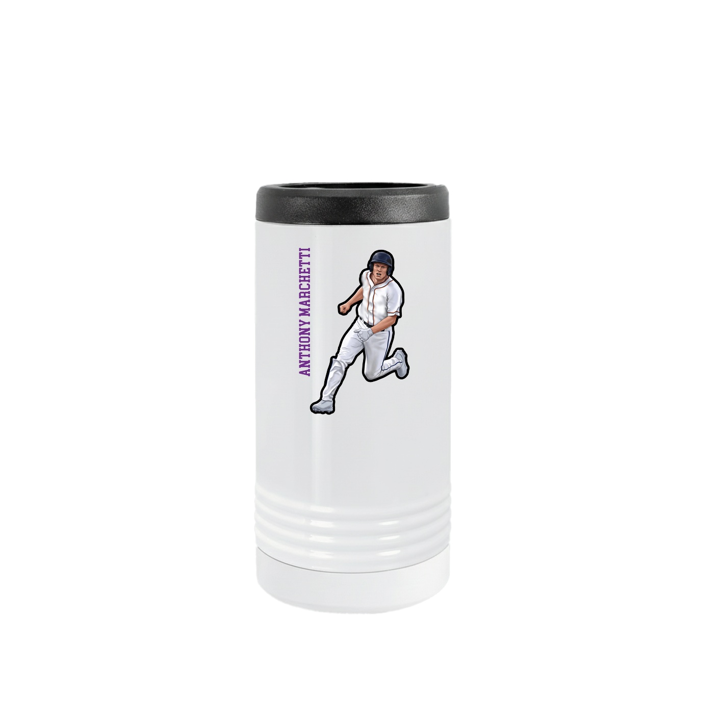 Slim Beverage Holder — Name Vertical in White