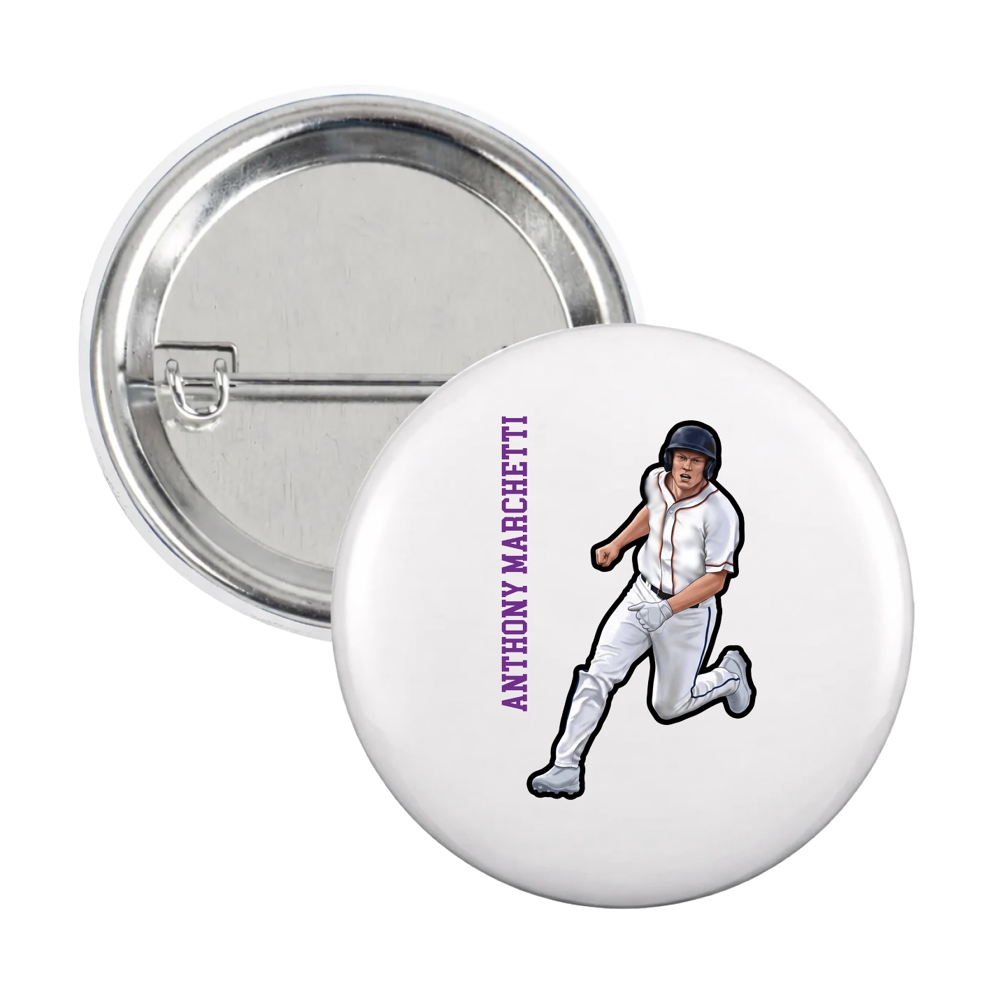 Game Day Button — Name Vertical in White