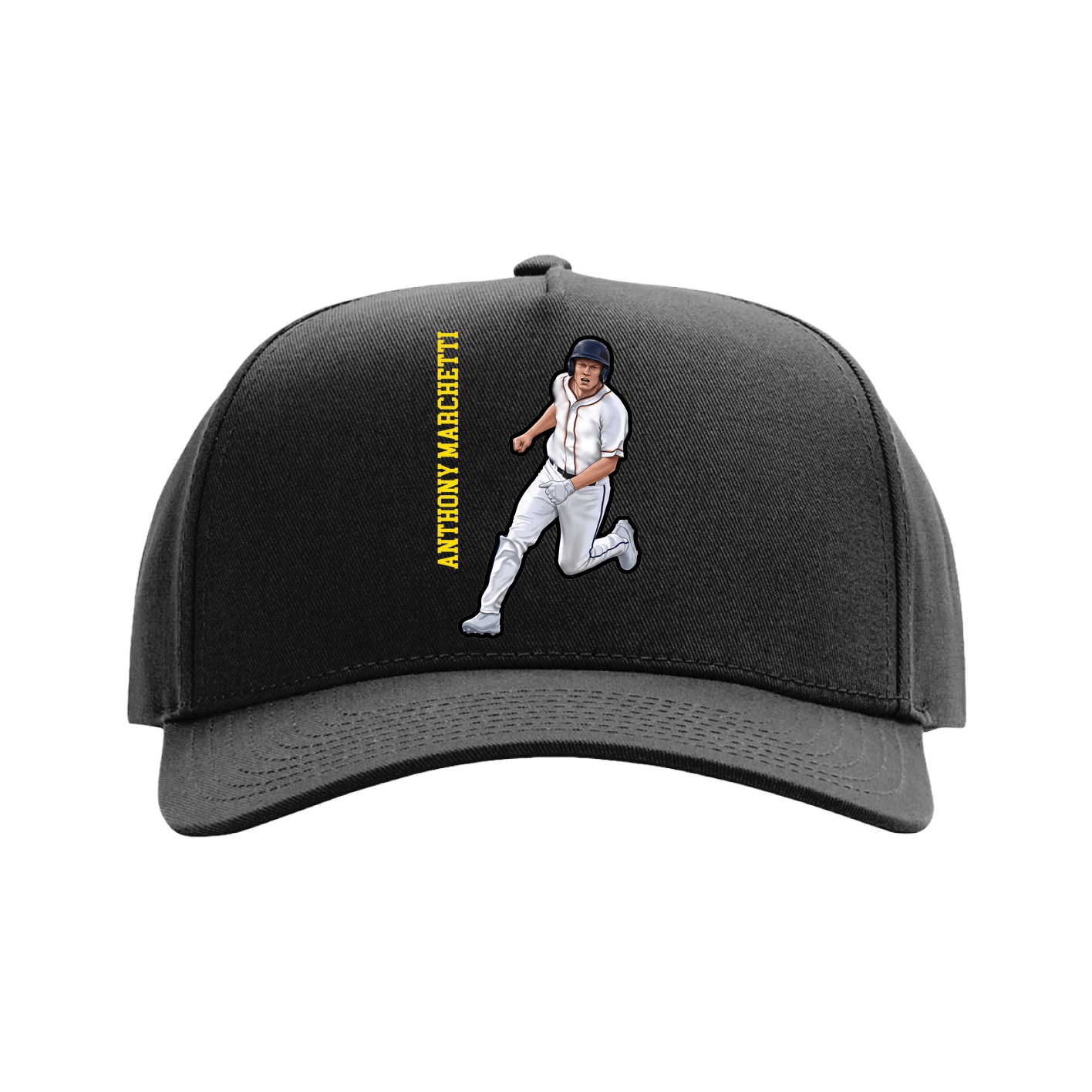 Full Fabric Five-Panel Champ Cap — Name Vertical in Black