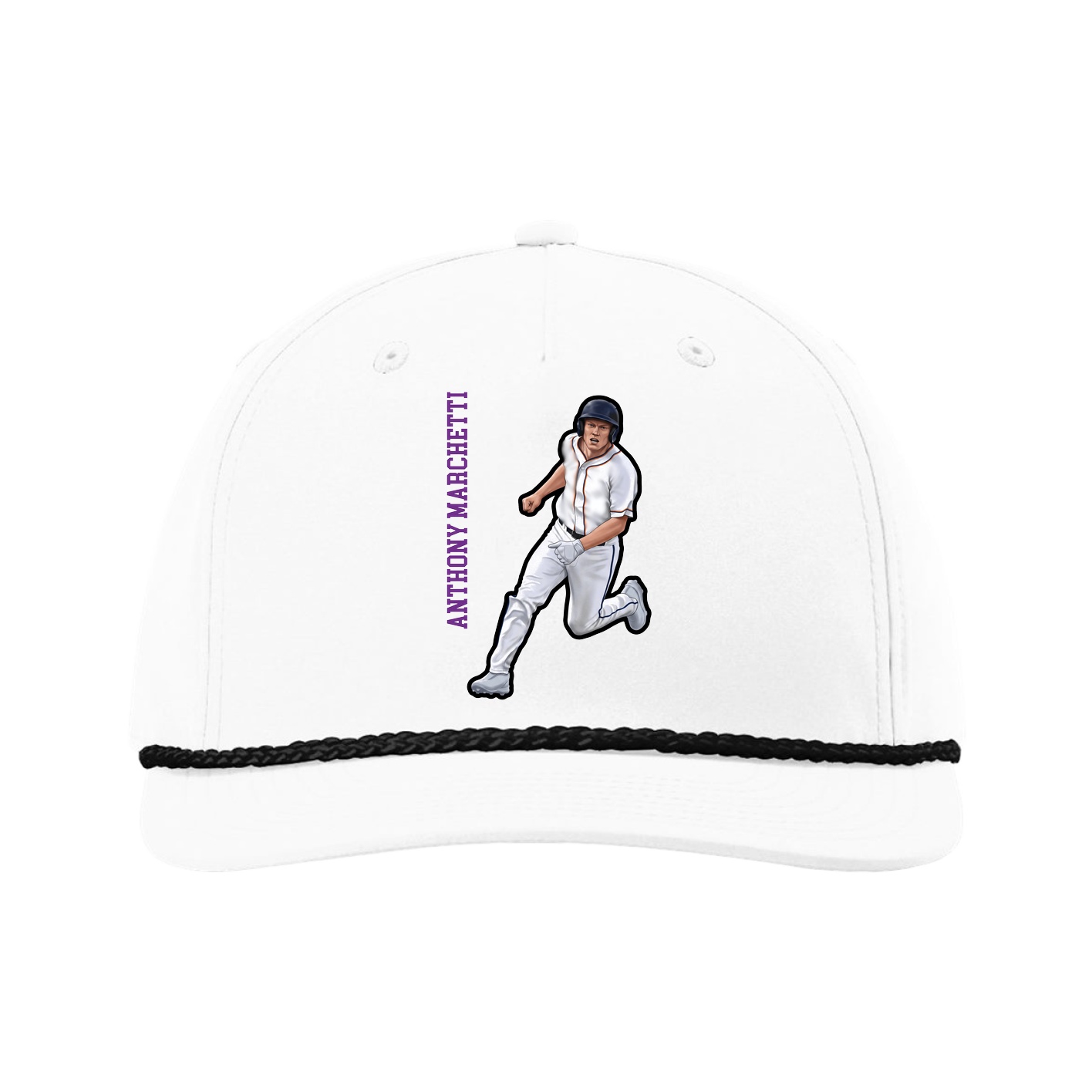 Five-Panel Classic Rope Cap — Name Vertical in White