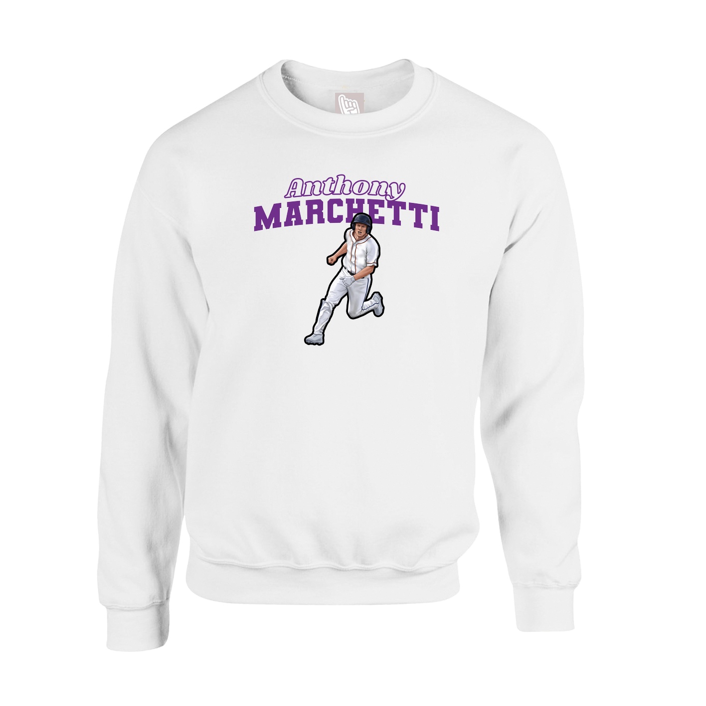 Fleece Crew — Name Arch in White