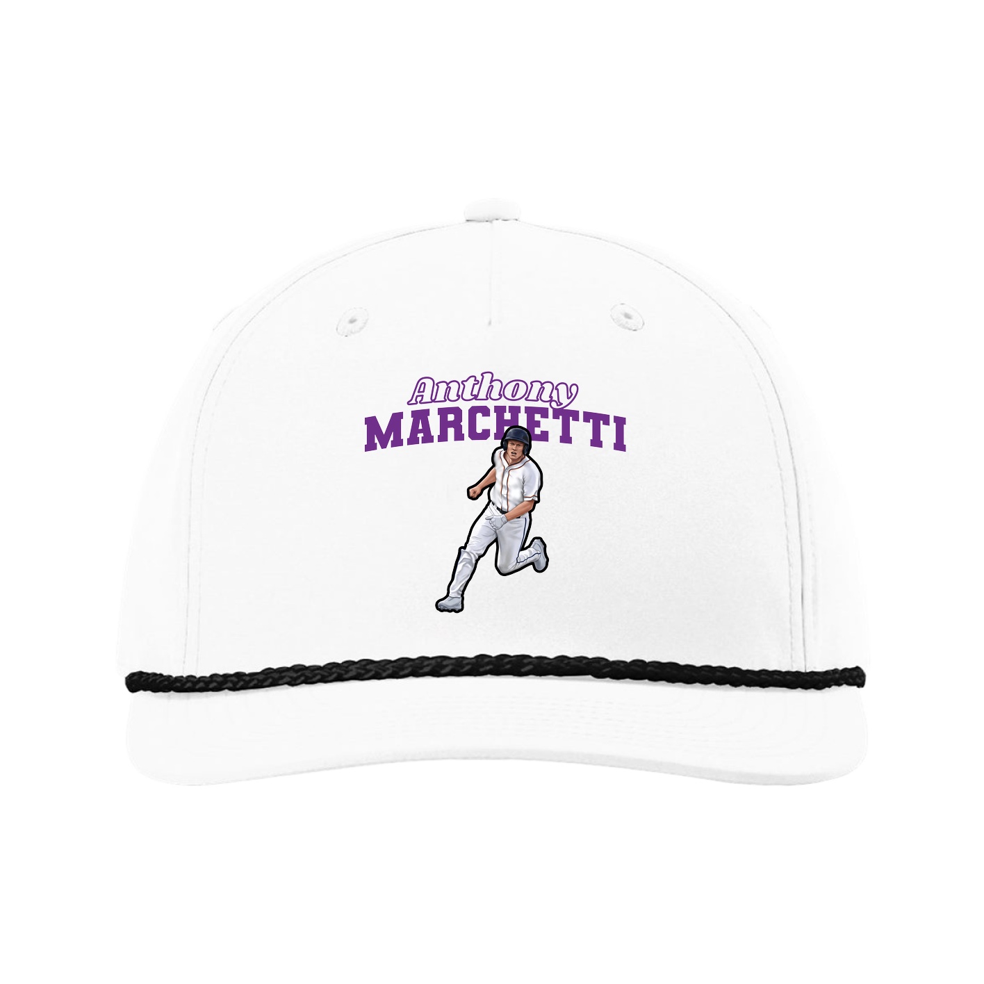 Five-Panel Classic Rope Cap — Name Arch in White