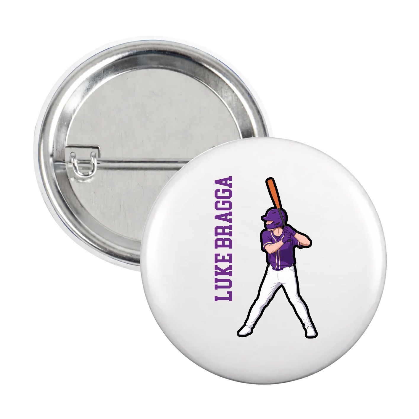 Game Day Button — Name Vertical in White