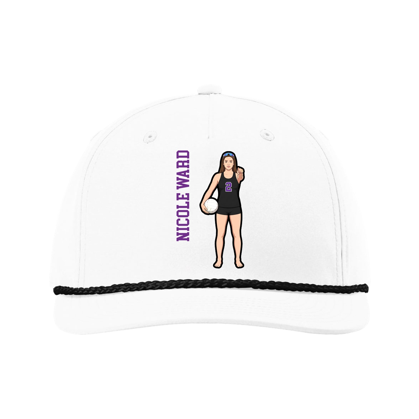 Five-Panel Classic Rope Cap — Name Vertical in White