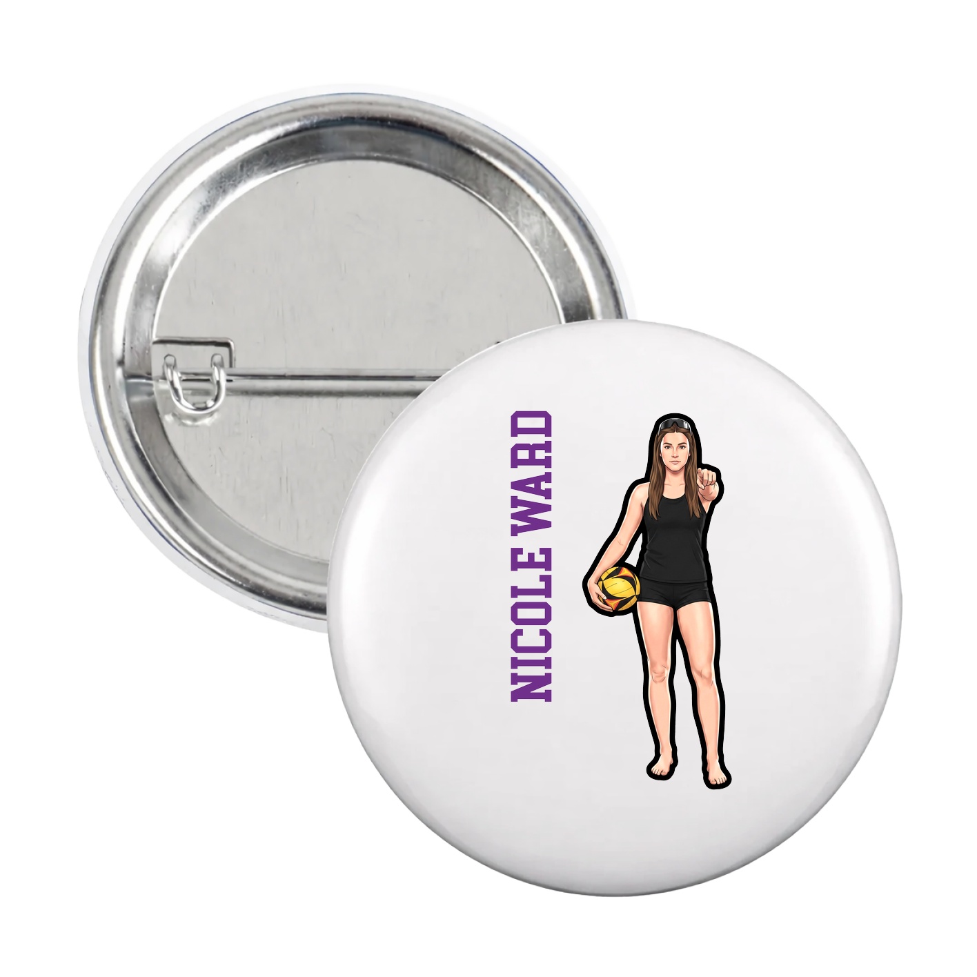 Game Day Button — Name Vertical in White