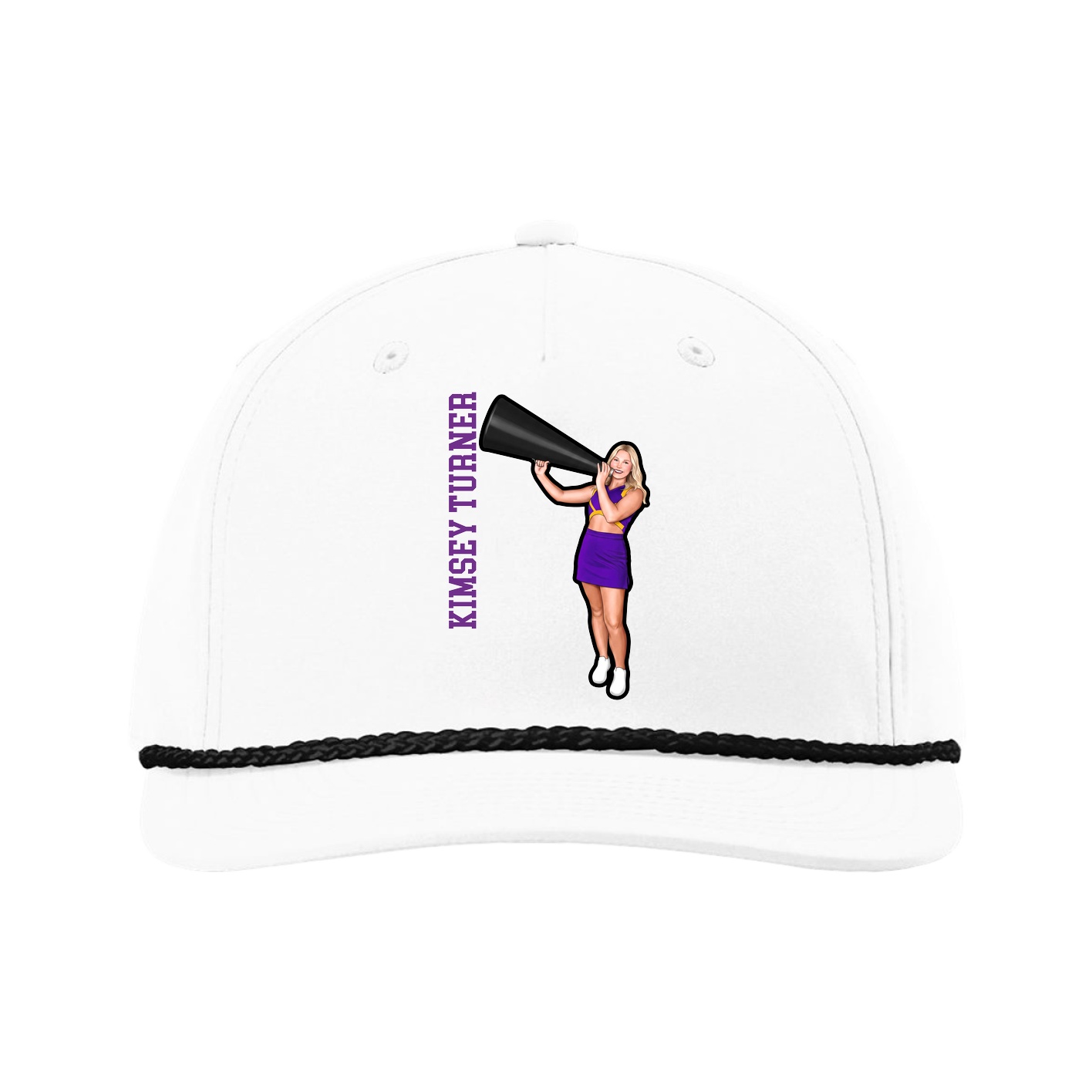 Five-Panel Classic Rope Cap — Name Vertical in White